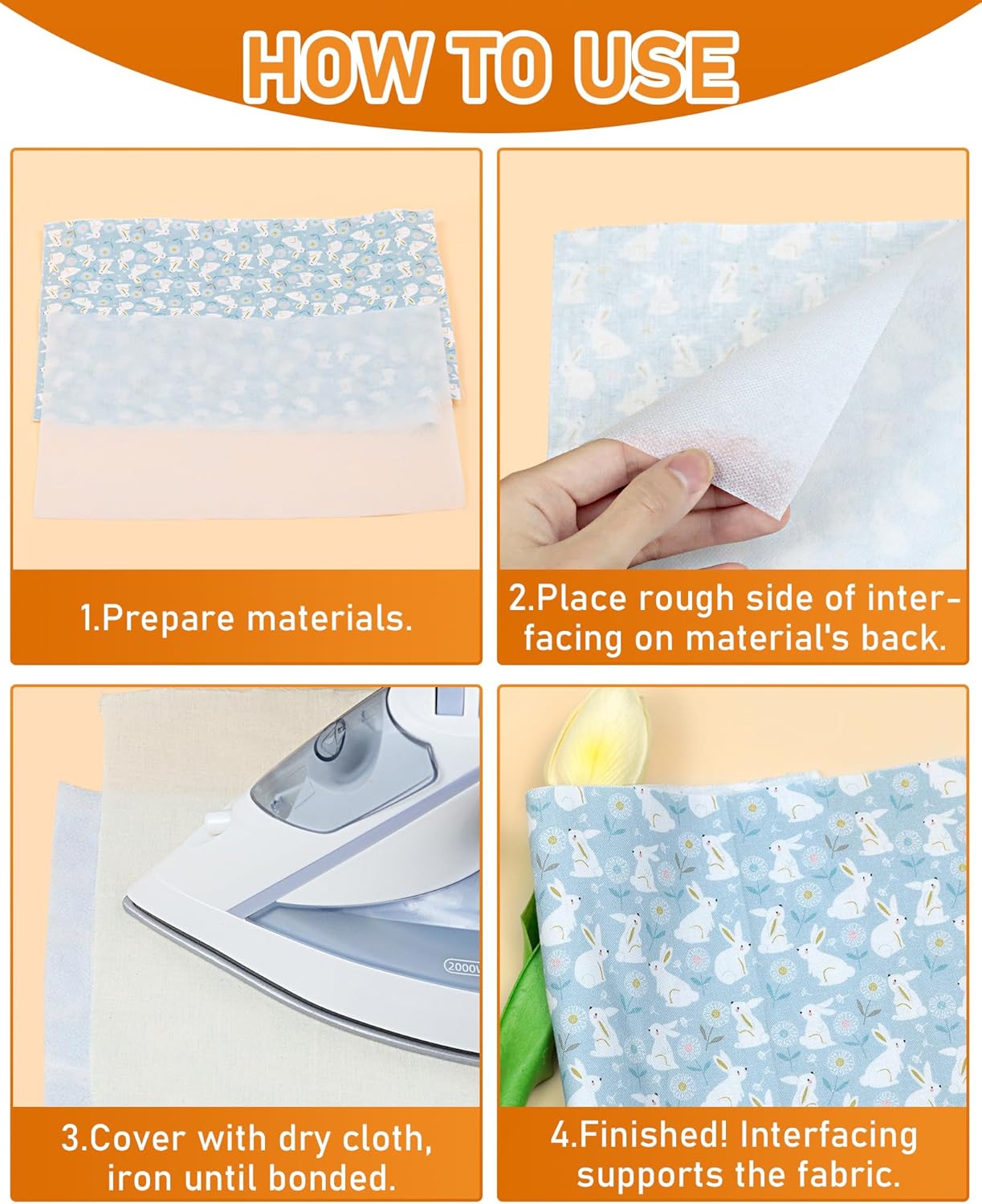 PLANTIONAL Medium Weight White Iron-On Non-Woven Fusible Interfacing: 11.6" x 30yd Medium Weight Non-Woven Interfacing Iron On Polyester Single-Sided Interfacing for DIY Crafts Supplies - Image 3