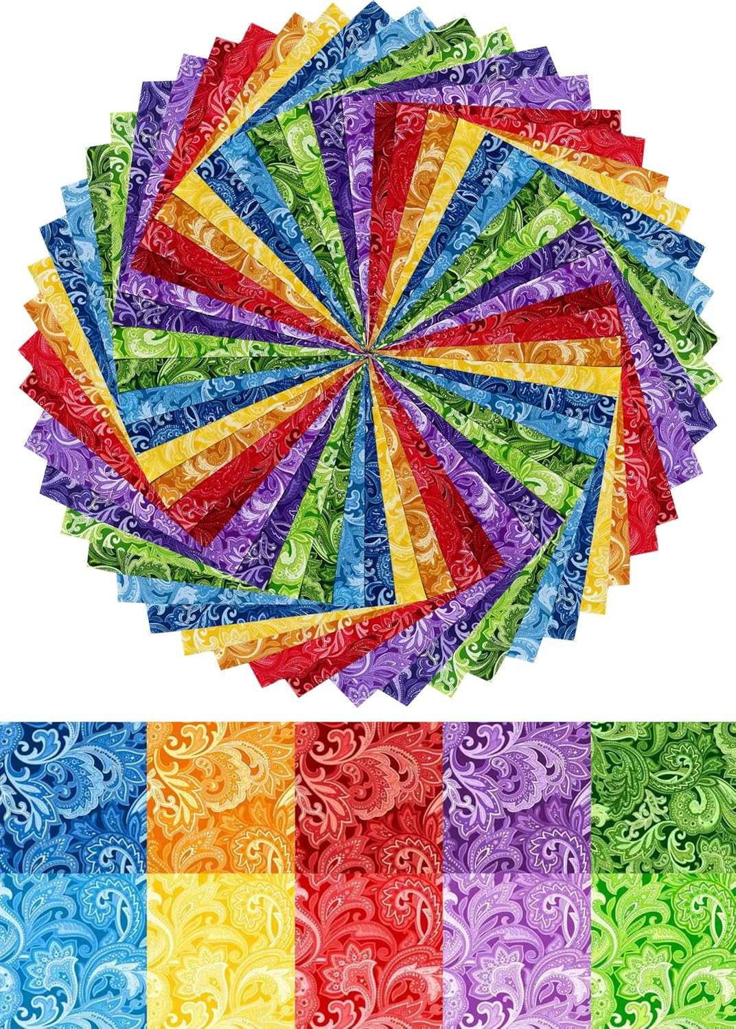 50pcs 10 x 10 inches Multicolor Cotton Fabric Bundle Squares for Quilting Sewing, Precut Fabric Squares for Craft,Paisley - Image 3