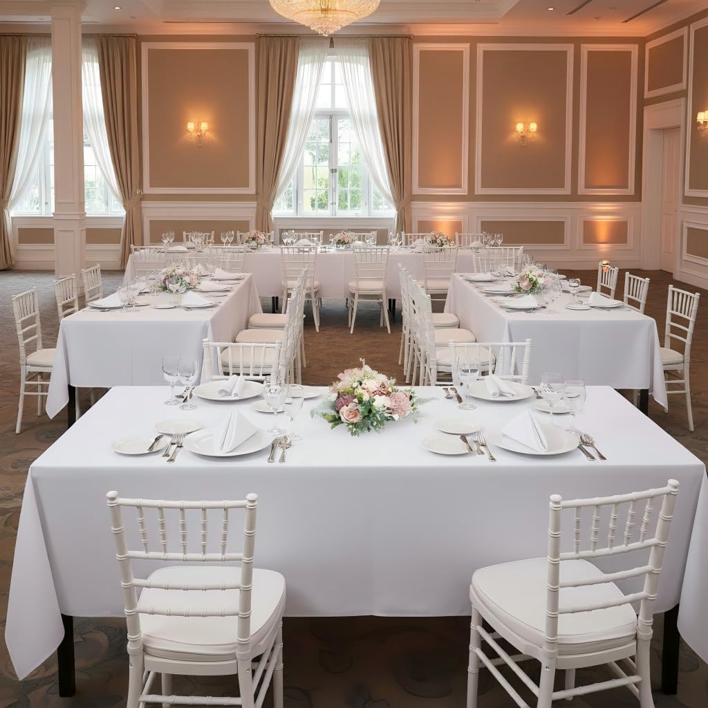 sancua 2 Pack White Tablecloth 60 x 102 Inch, Rectangle 6 Feet Table Cloth - Stain and Wrinkle Resistant Washable Polyester Table Cover for Dining Tables, Buffet Parties and Camping - Image 4