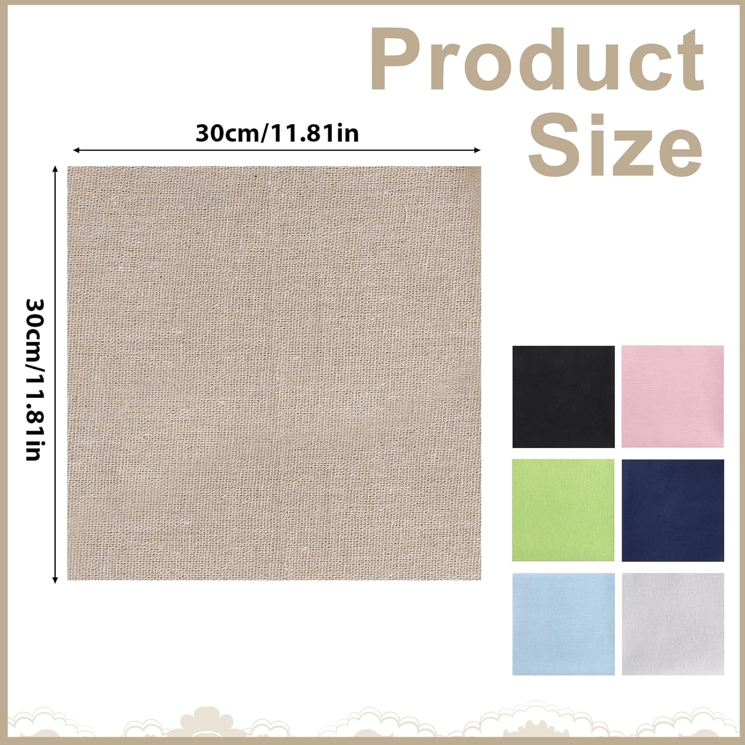 Alternative view of 7Pcs Linen Embroidery Fabric Square 11.8" Linen Fabric Cloth for Embroidery Cloth Solid Colour for DIY Crafts Making Garment Needlework, 30cm