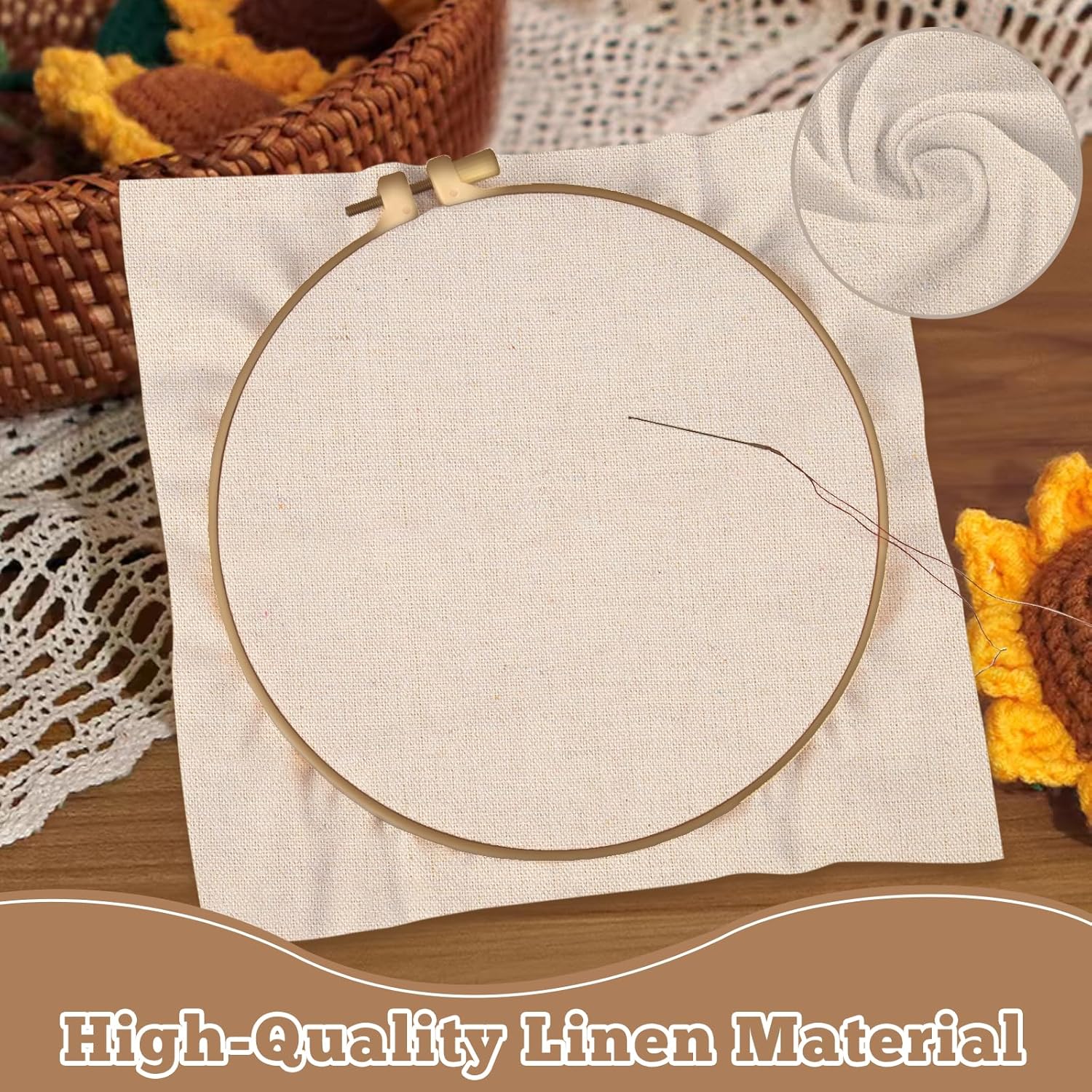 Alternative view of 16 PCS Embroidery Fabric, Pre-Cut Beige Natural Linen Needlework Embroidery Cloth Fabric, 4 Different Sizes 5.9 to 11.8inch, Embroidery Cloth Squares for Embroidery Garment Craft