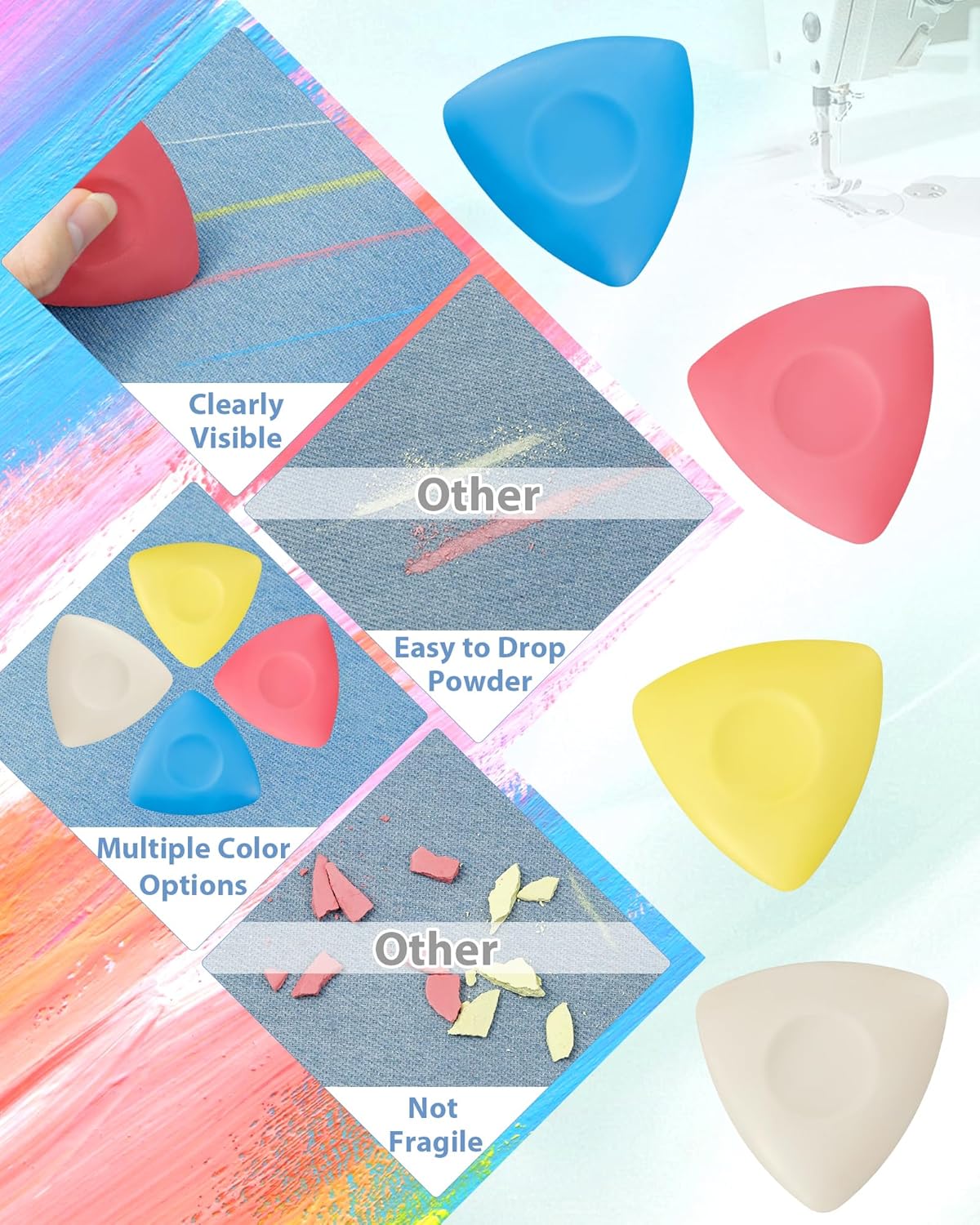 Alternative view of FIVEIZERO 4Pcs Tailors Chalk, Triangle Sewing Chalk for Fabric, Fabric Markers for Quilting, Tailoring and DIY Crafts