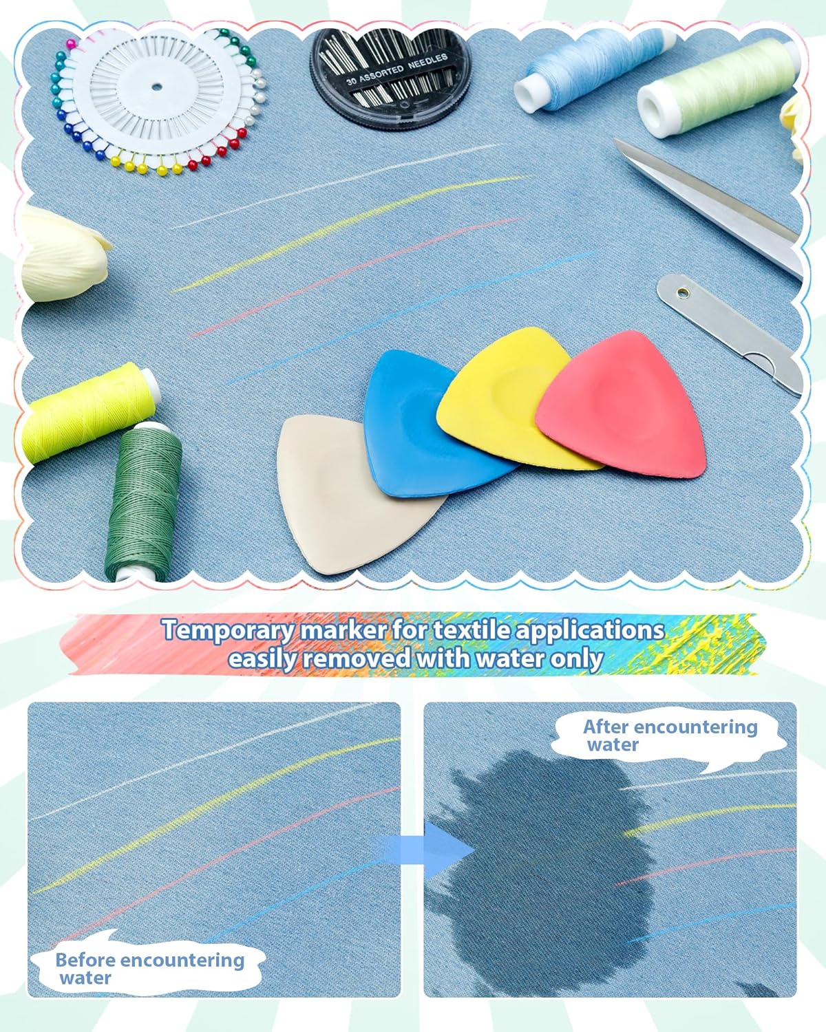 FIVEIZERO 4Pcs Tailors Chalk, Triangle Sewing Chalk for Fabric, Fabric Markers for Quilting, Tailoring and DIY Crafts - Image 3