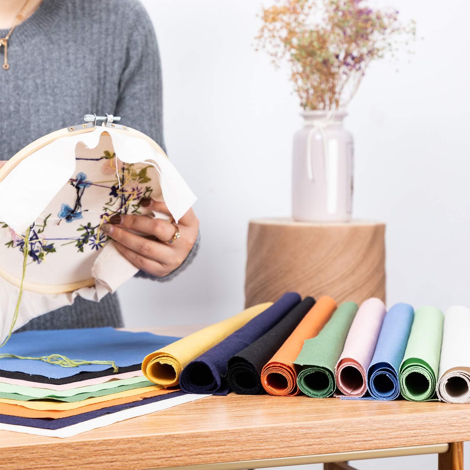 6 Pcs Linen Needlework Fabric, Square Embroidery Fabric 9 Colors Stitch Cloth for Garment Crafts and Decoration Embroidery Project - Image 6