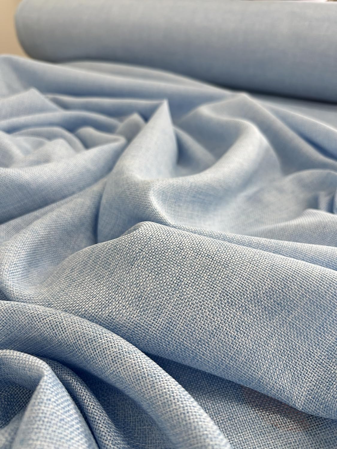 Faux Linen Fabric by The Yard - Feel of Natural Linen Fabric - 100% Polyester - Malleable Drape - Clothing & Crafts - Light Weight - Non Stretch - 58 Inches Wide - One Continuous Cut (Baby Blue)