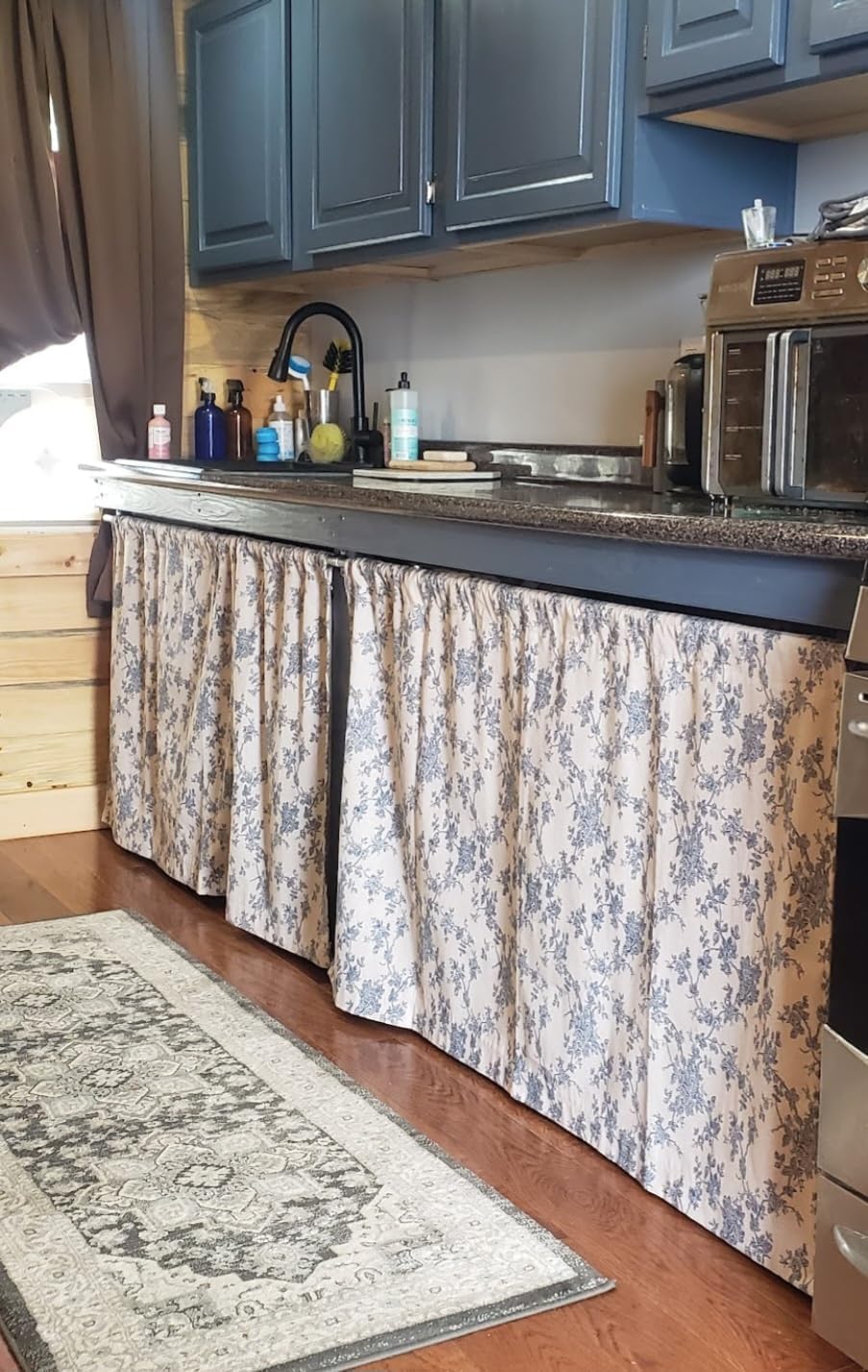 Linen Cotton Printed Fabric for Home Decoration and Crafting by The Meter(Classical Blue Floral Pattern)