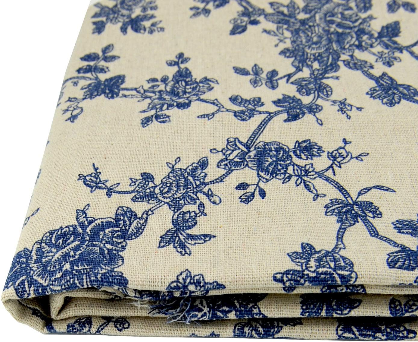 Alternative view of Linen Cotton Printed Fabric for Home Decoration and Crafting by The Meter(Classical Blue Floral Pattern)