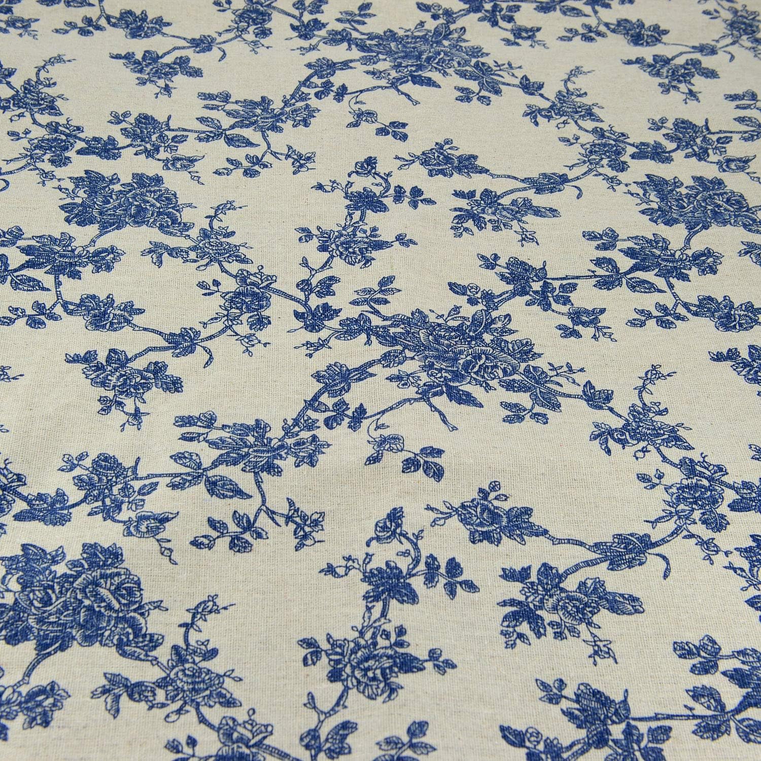 Linen Cotton Printed Fabric for Home Decoration and Crafting by The Meter(Classical Blue Floral Pattern) - Image 4
