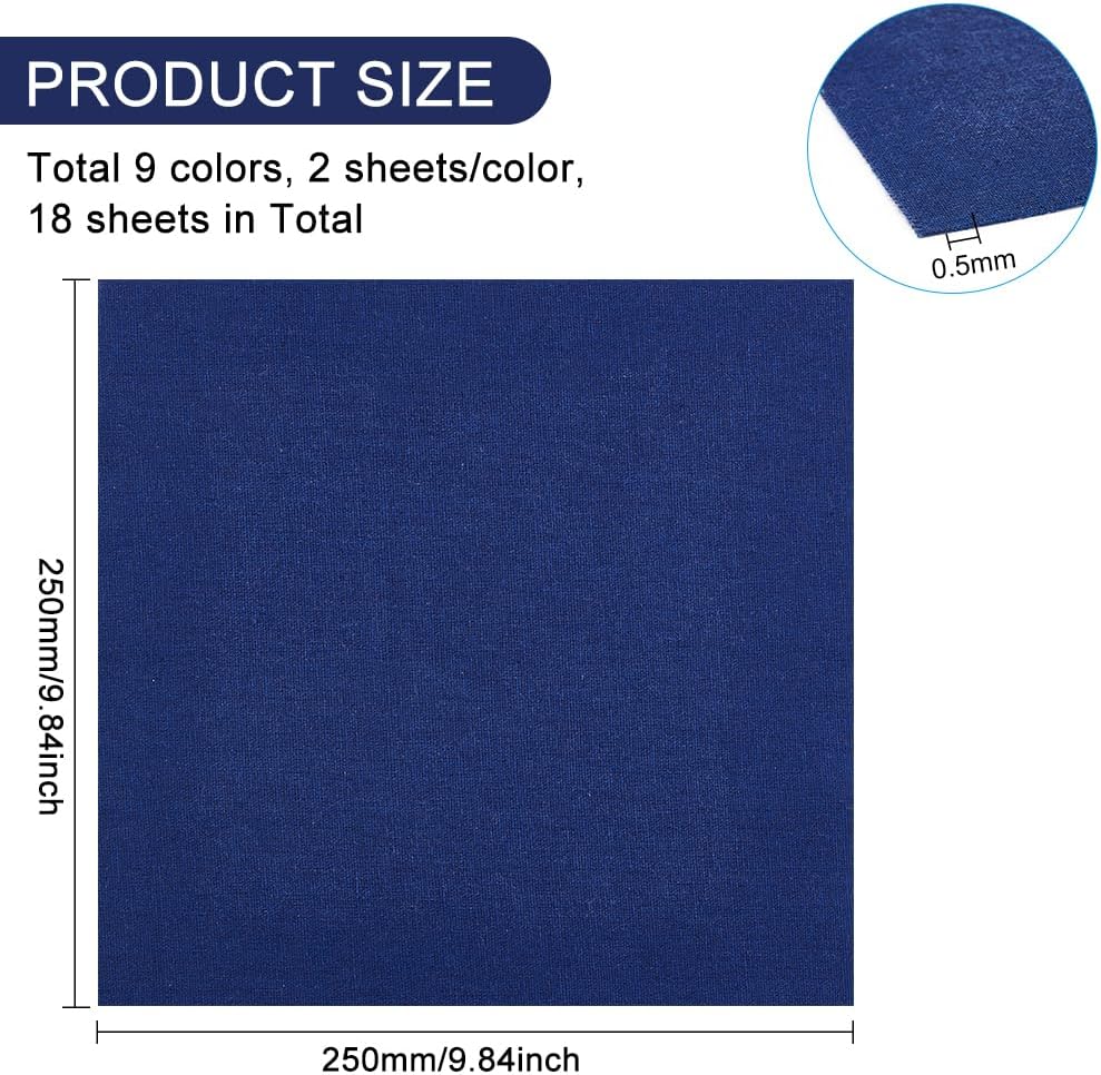 BENECREAT 18 Sheets 9 Colors Square Linen Embroidery Fabric, 9.8x9.8 inch Stitch Embroidery Cloth Needlework Fabric for Garments Crafts Accessories, 2 Sheets/Color