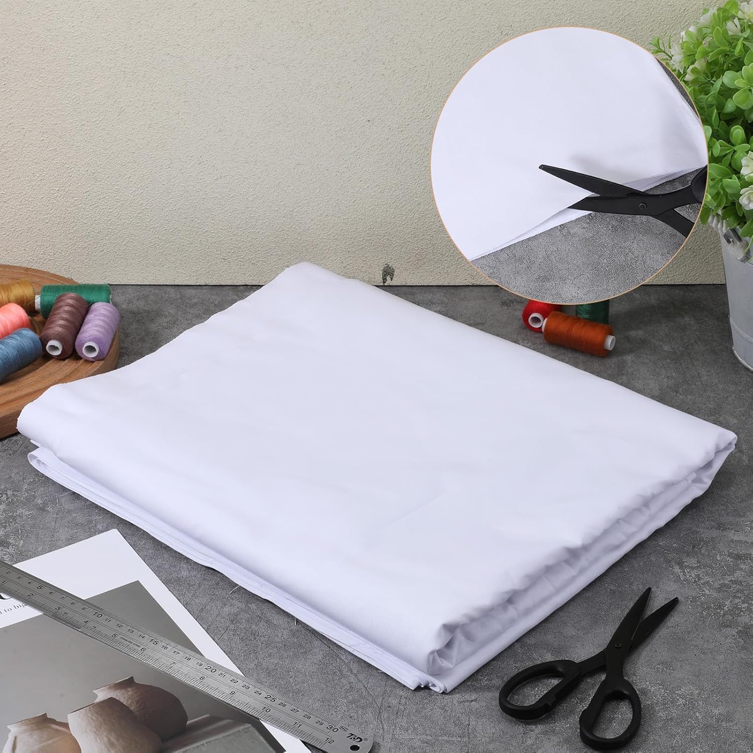 Alternative view of 10 Yards x 63 Inches Cotton Muslin Fabric Textile, Bleached Muslin Linen Fabric Material, Boho Wide Roll Backing Material Quilting Sewing for Sewing Materials Apparel Cloth