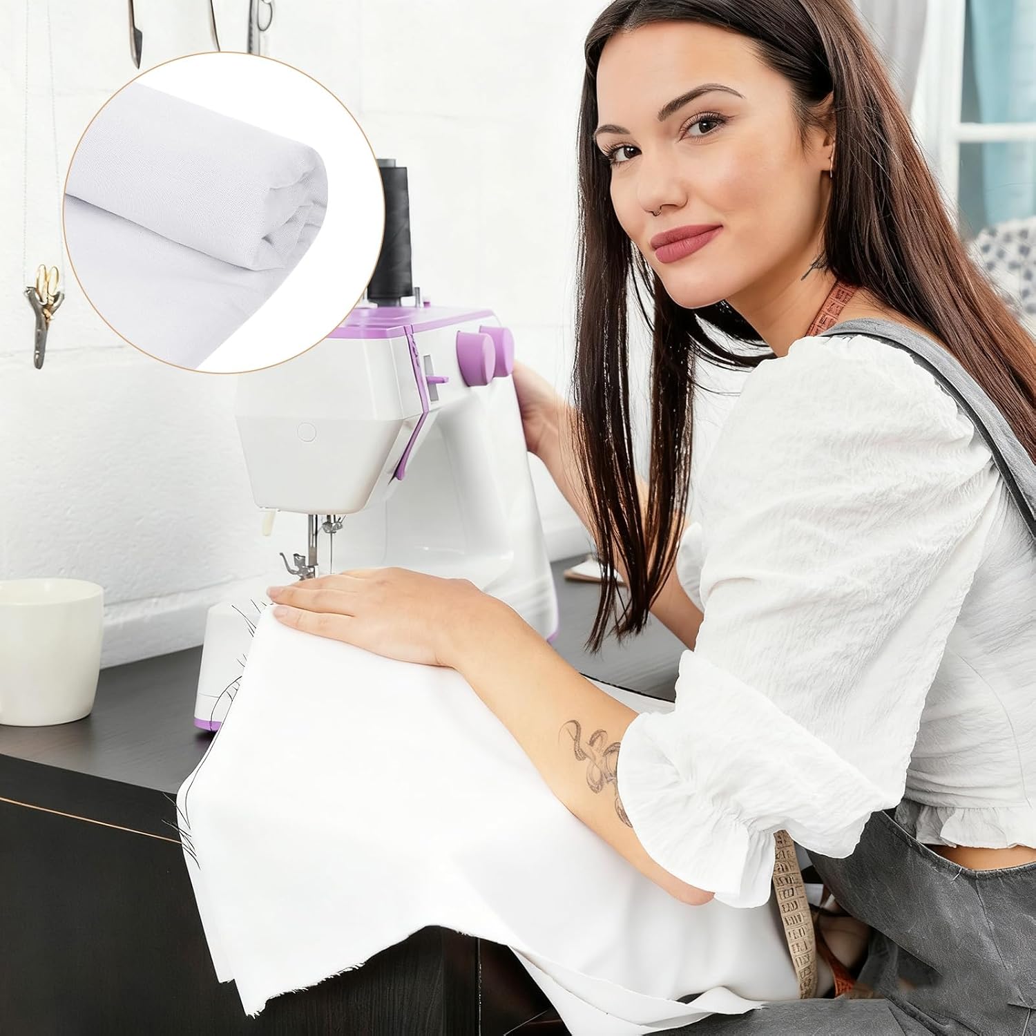 10 Yards x 63 Inches Cotton Muslin Fabric Textile, Bleached Muslin Linen Fabric Material, Boho Wide Roll Backing Material Quilting Sewing for Sewing Materials Apparel Cloth - Image 3