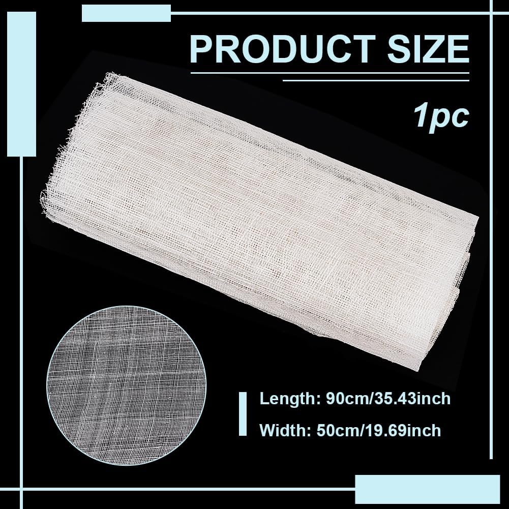 BENECREAT 35x19.7 Inch Beige Linen Mesh Fabric, Sinamay Hat Mesh Netting Fabric Roll for Bouquet Wrapping, Women Bride's Headdress Veil Making