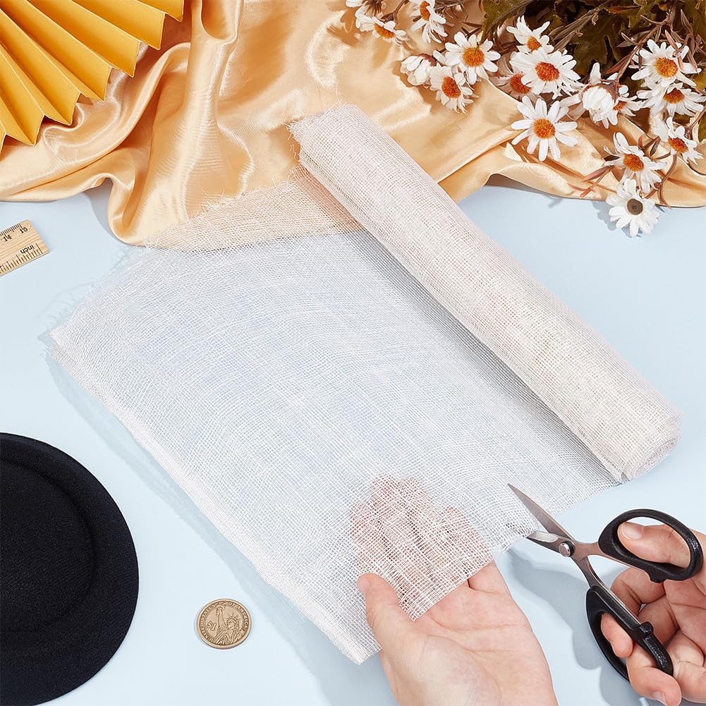 Alternative view of BENECREAT 35x19.7 Inch Beige Linen Mesh Fabric, Sinamay Hat Mesh Netting Fabric Roll for Bouquet Wrapping, Women Bride's Headdress Veil Making