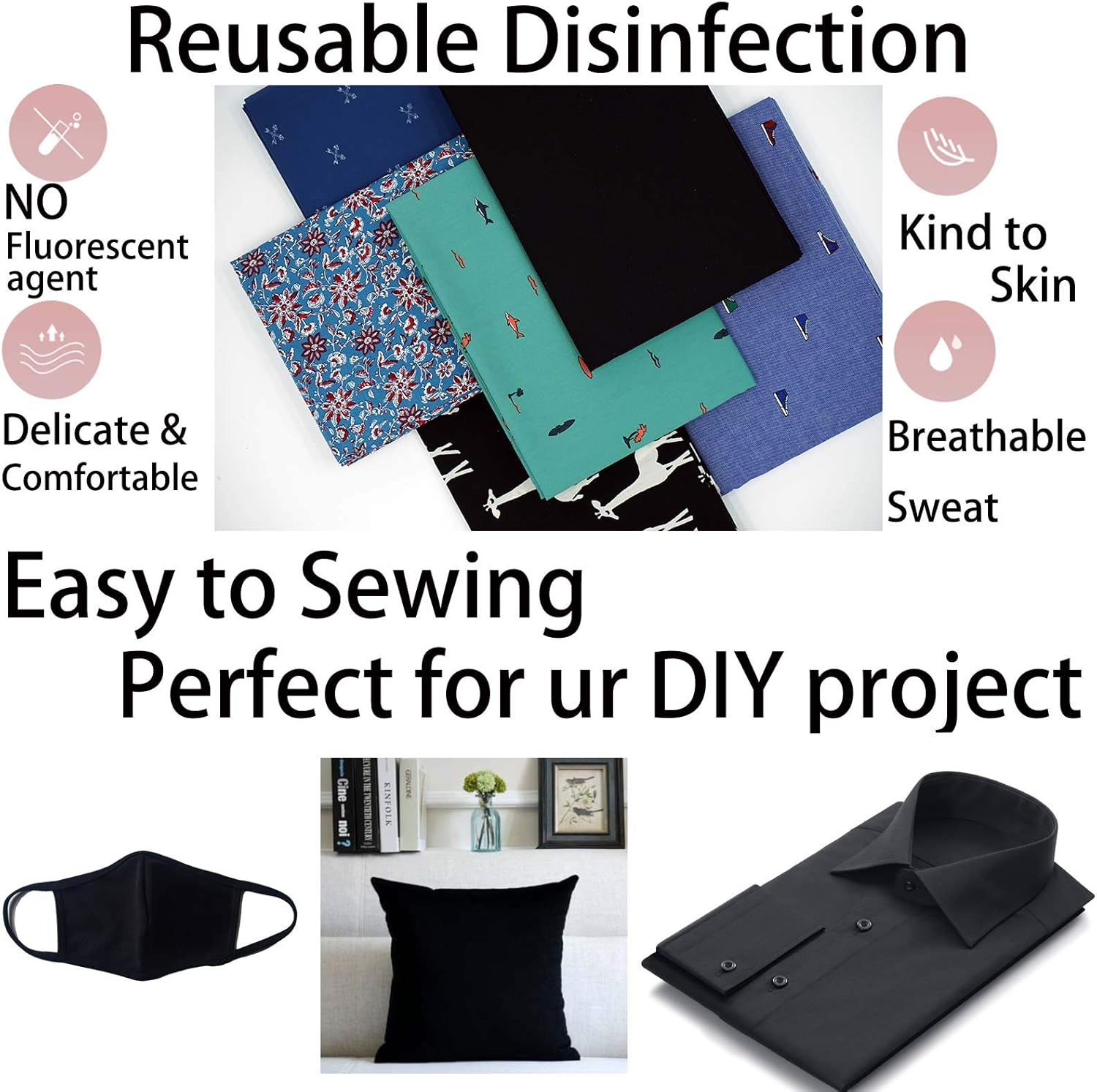 Master FAB -Black 100% Cotton Fabric by The Yard for Sewing DIY Crafting Fashion Design Washable Cloth Bundles Voile;Full Width cuttable39 x 55inches (100x140cm) (Black Solid)