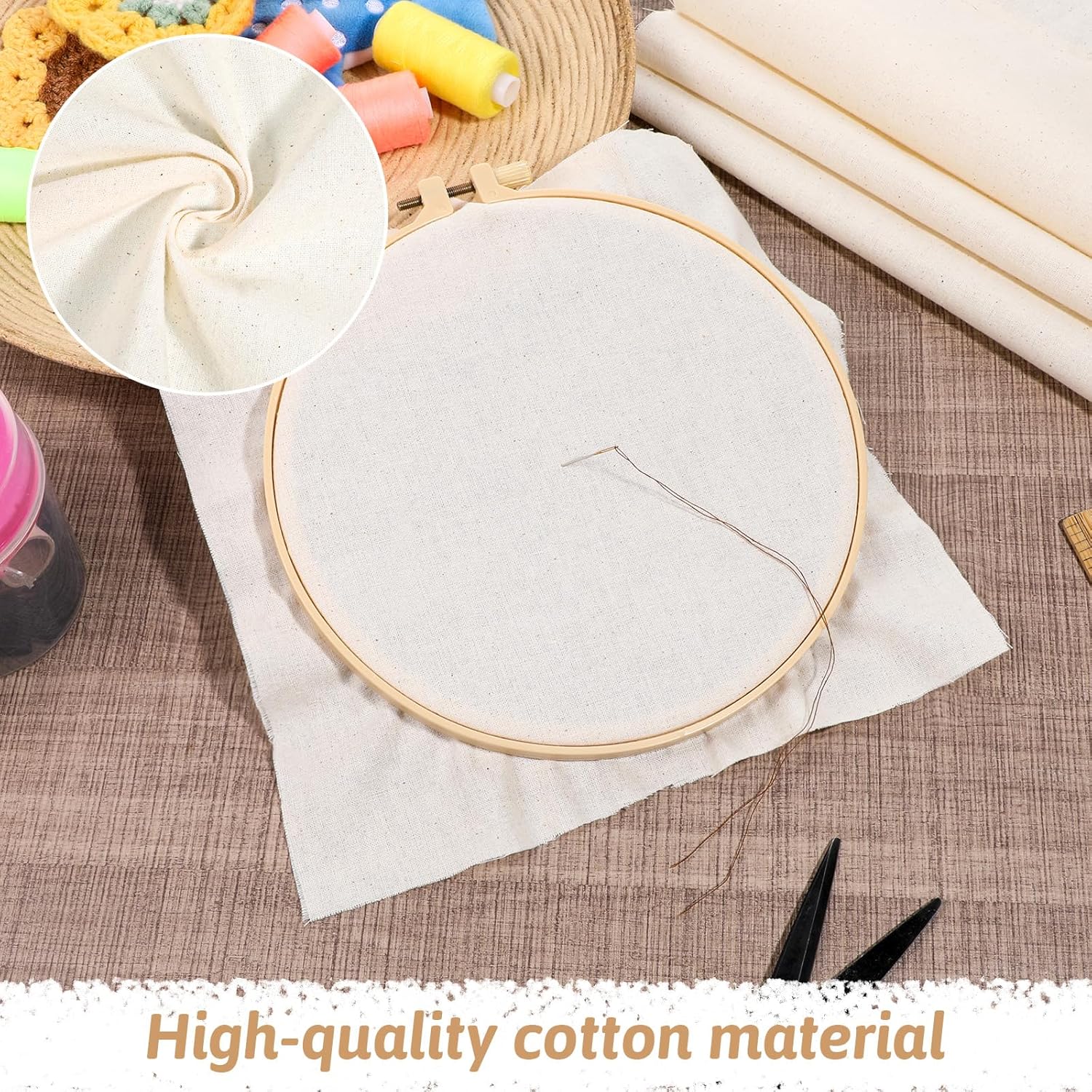 Alternative view of 10 PCS Embroidery Fabric, Pre-Cut Beige Fabric Squares, Beige Cotton and Linen Embroidery Cloth for Garment Craft, 9.8 × 9.8 Inch