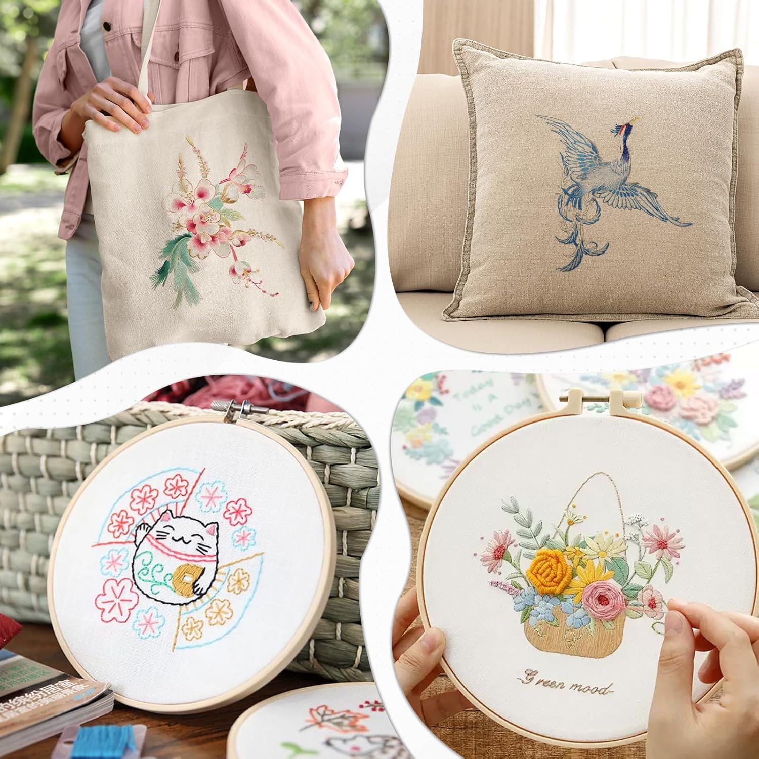 10 PCS Embroidery Fabric, Pre-Cut Beige Fabric Squares, Beige Cotton and Linen Embroidery Cloth for Garment Craft, 9.8 × 9.8 Inch - Image 4