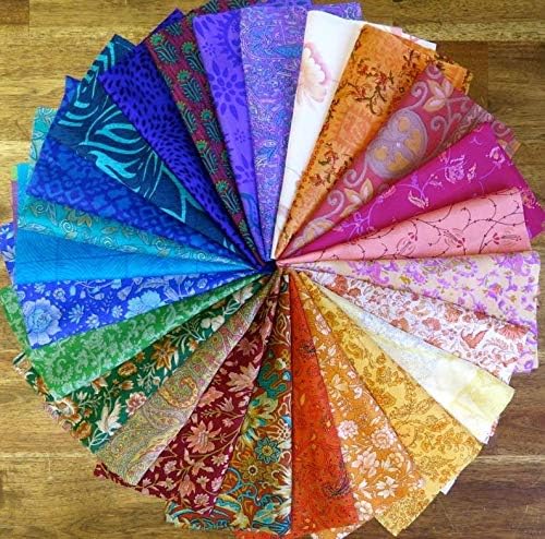 RAJBHOOMI HANDICRAFTS Rajbhoomi 25 Pieces Of Vintage Silk Remnants, Silk Fabric Scraps, Easter Egg Dyeing Silk Scraps, Silk Recycled Craft Fabric (8 X 8 Inches)