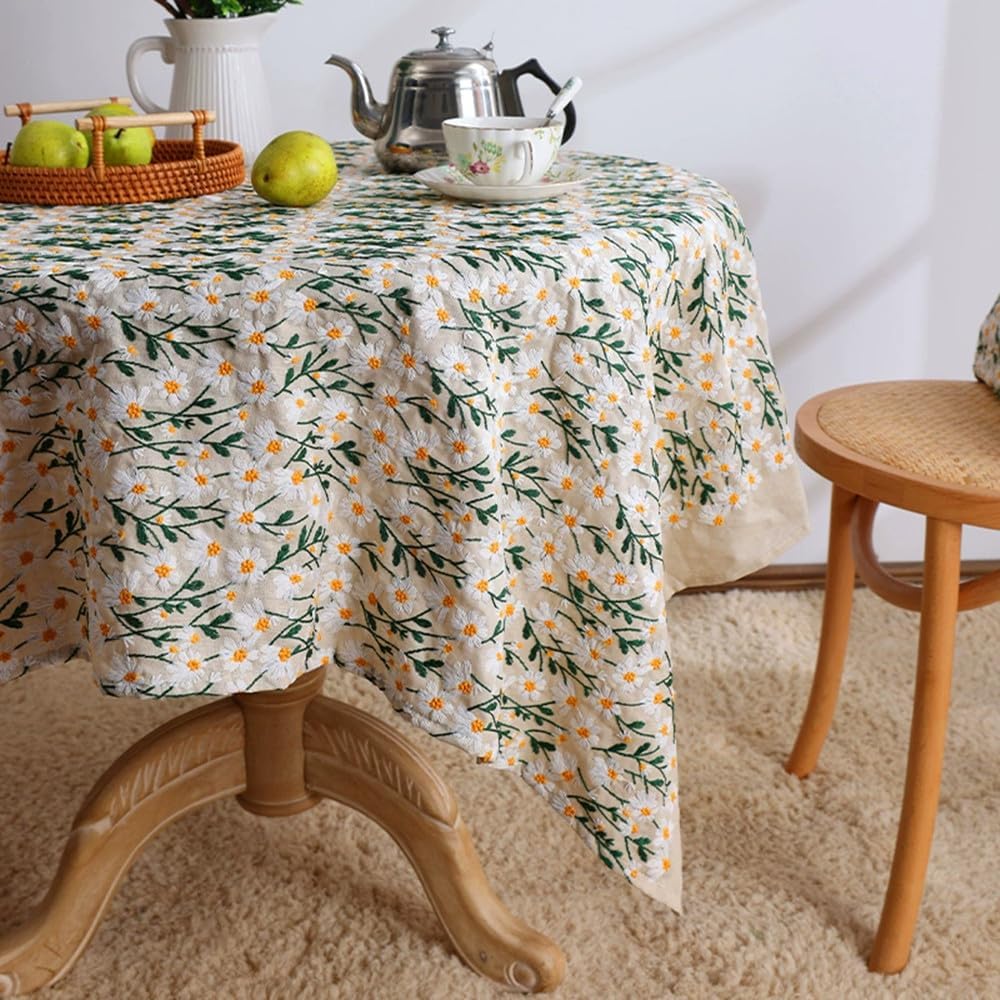 Alternative view of Primst 3D Daisy Embroidery Cotton Linen Fabric by The Yard for Sewing DIY Clothes Dress Tablecloth Bag Cushion (Beige,47.2" x 39.4")