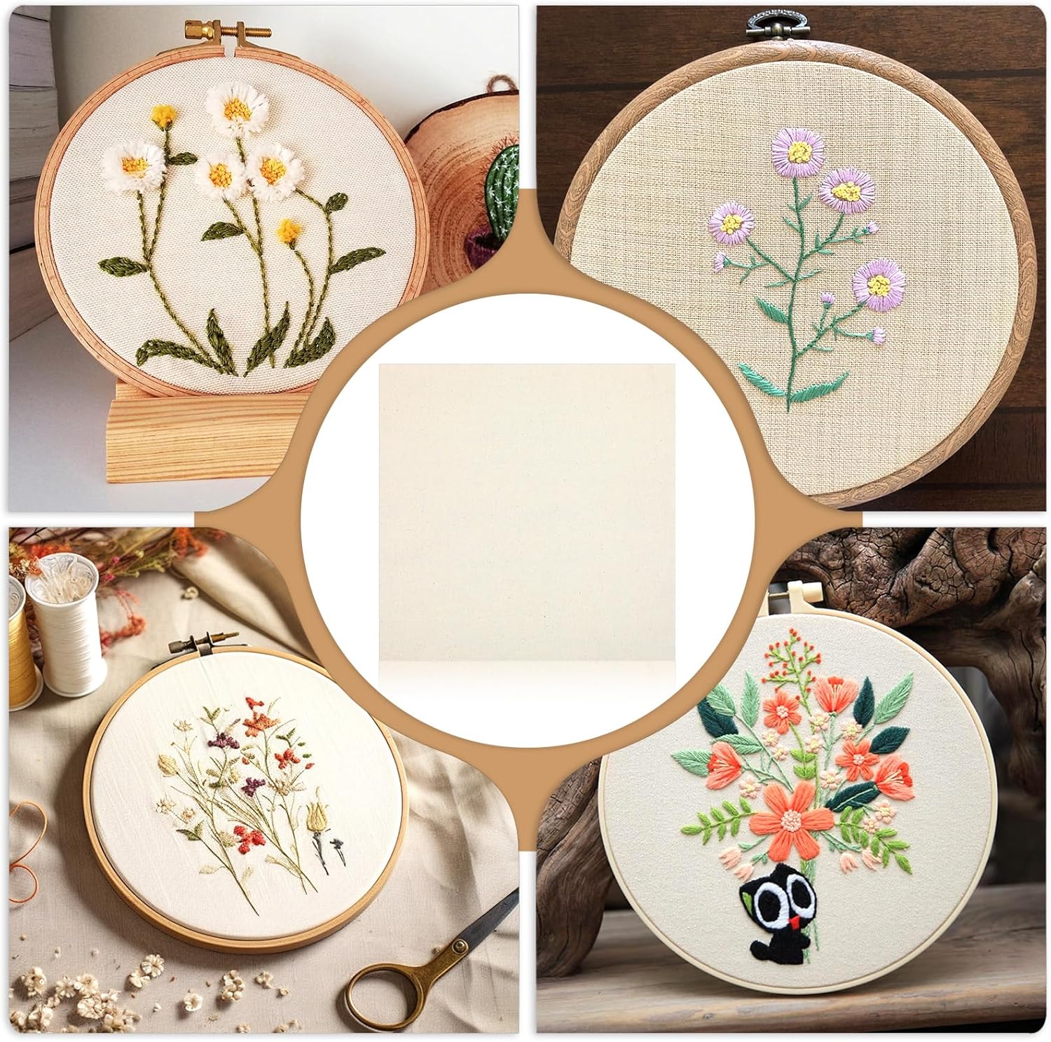 10 PCS Embroidery Fabric, Pre-Cut Beige Fabric Squares, Beige Cotton and Linen Embroidery Cloth for Garment Craft, 9.8 × 9.8 Inch - Image 6