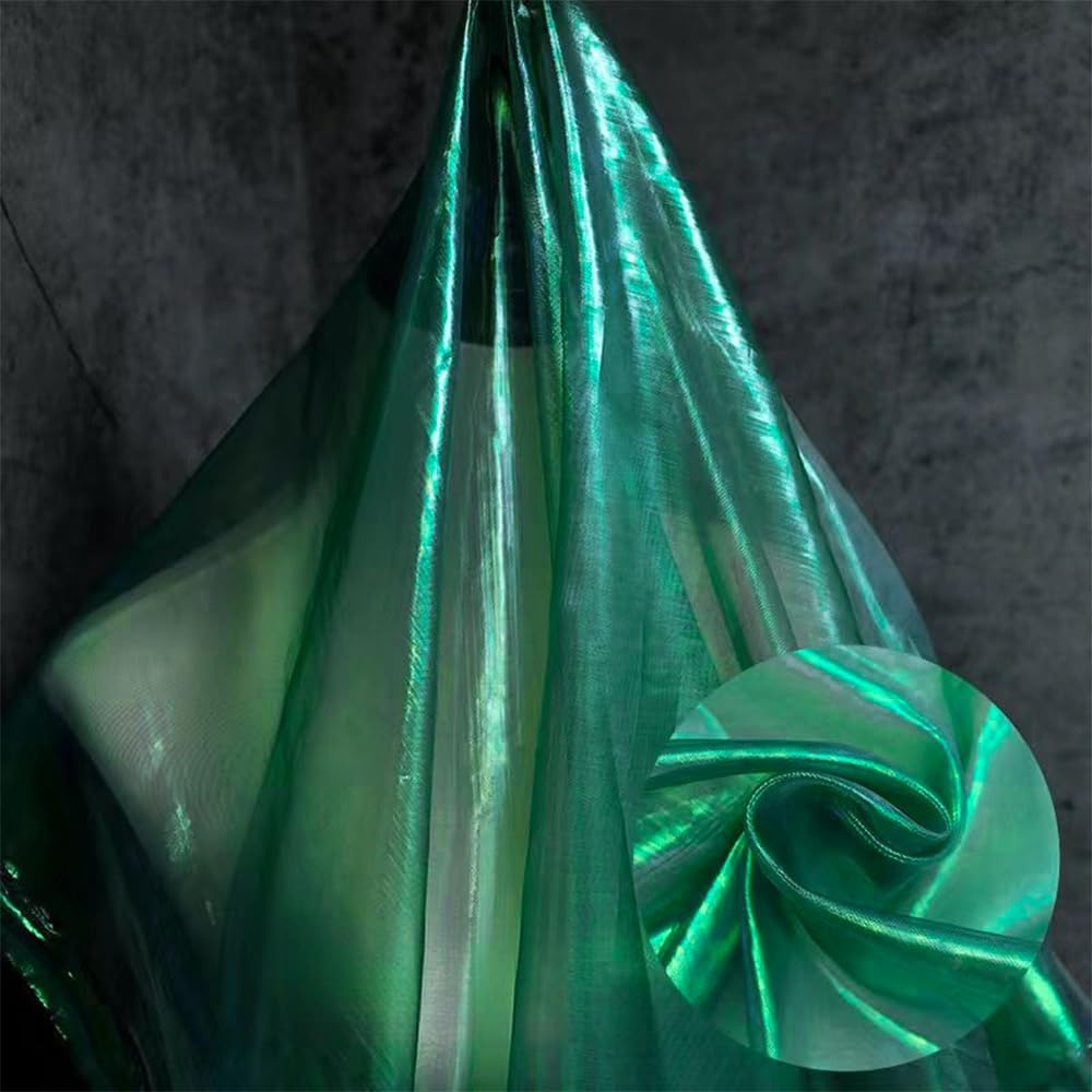 Blackish Green 3.3 Yard Long Iridescent Organza Fabric for Halloween, Wedding, and DIY Projects - 59inch Wide Sheer Silk Organza, Gauze, and Tulle Fabric for Fashion Designers and Gift Decoration