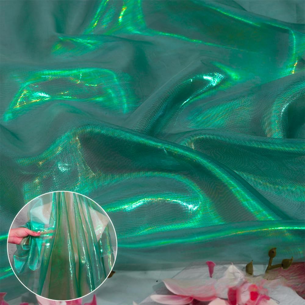 Alternative view of Blackish Green 3.3 Yard Long Iridescent Organza Fabric for Halloween, Wedding, and DIY Projects - 59inch Wide Sheer Silk Organza, Gauze, and Tulle Fabric for Fashion Designers and Gift Decoration