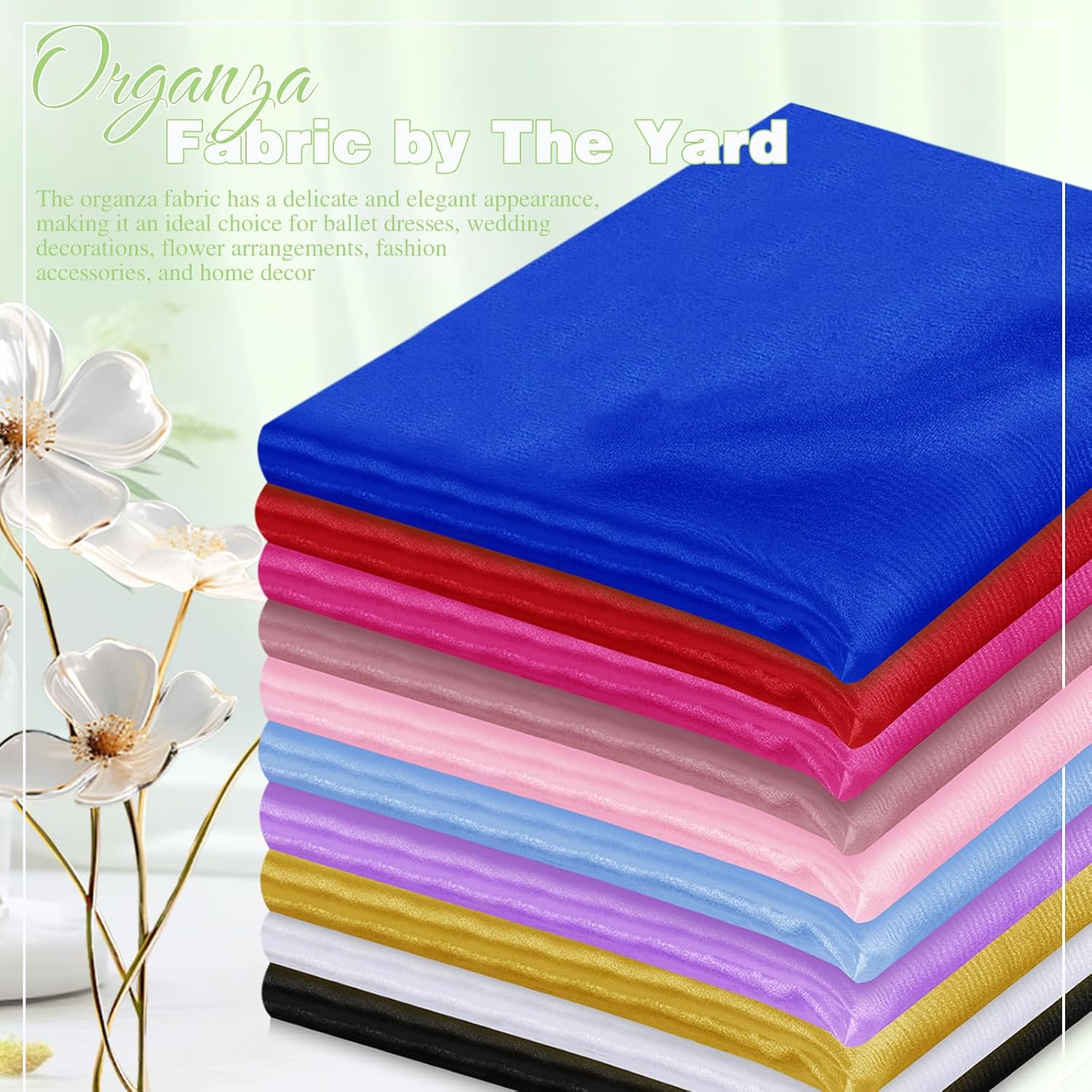 VACVELT Sheer Organza Fabric by The Yard, 60 Inch Wide White Organza Fabric Bolt Bridal Sheer Tulle Fabric, Silk Organza Fabric Roll for Wedding Party Decorations Backdrop Curtain (1 Yard)