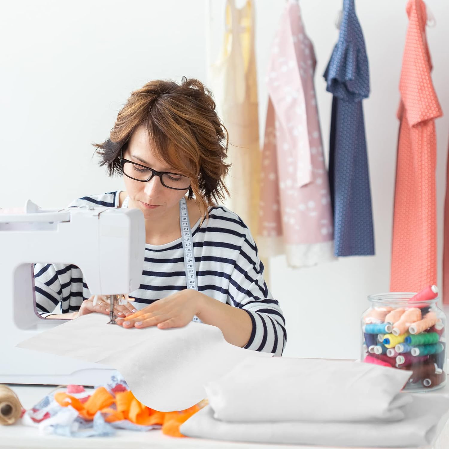 Alternative view of Buryeah 100 Pieces 10 x 10 Inches White Cotton Fabric Squares White Precut Quilting Fabric Bundles Solid Colors Layer Quilt Material for Sewing Beginners Patchwork Embroidery Cloth DIY Craft Projects