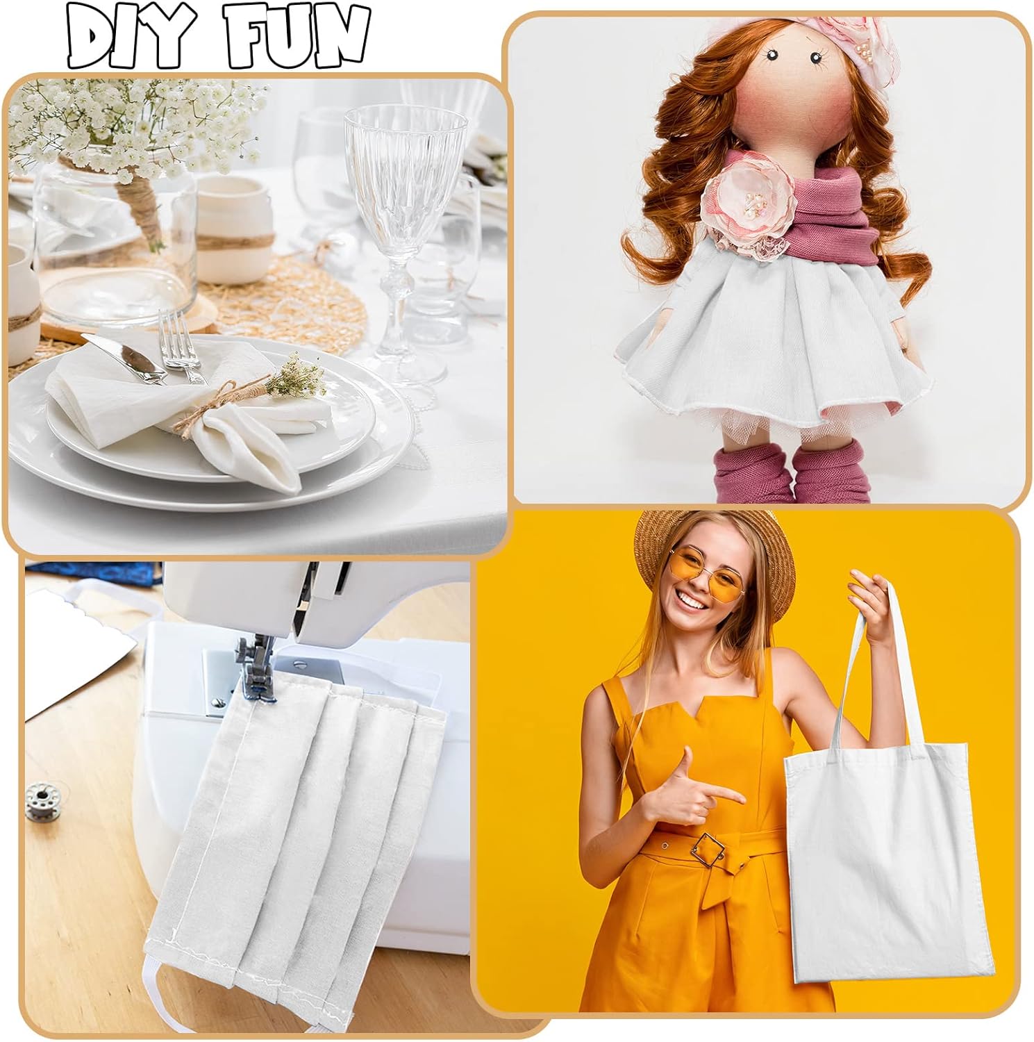 Buryeah 100 Pieces 10 x 10 Inches White Cotton Fabric Squares White Precut Quilting Fabric Bundles Solid Colors Layer Quilt Material for Sewing Beginners Patchwork Embroidery Cloth DIY Craft Projects - Image 3