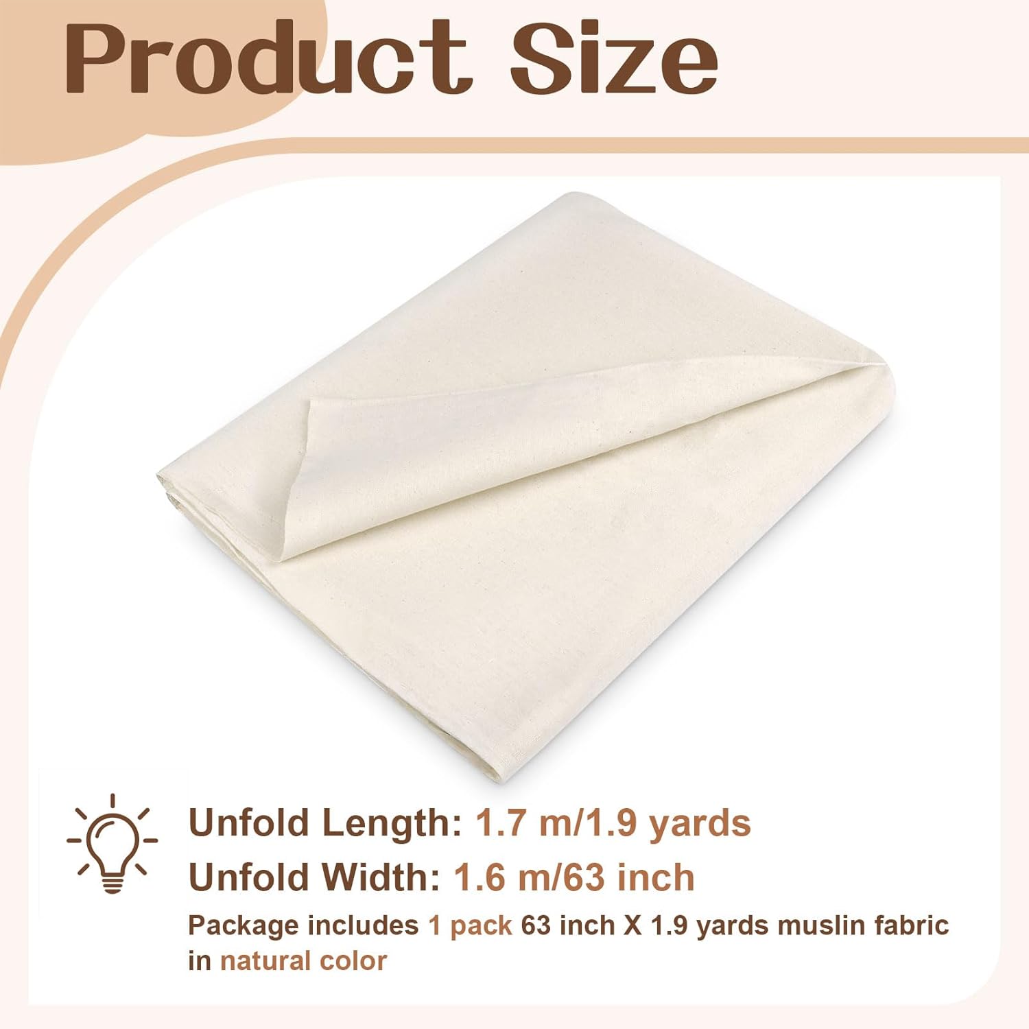 100% Cotton Muslin Fabric, 63 Inch X 1.9 Yards Natural Unbleached Muslin Linen Fabric by The Yard, Premium Medium Weight Draping Fabrics Material for Sewing, Quilting, Embroidery, Craft Projects