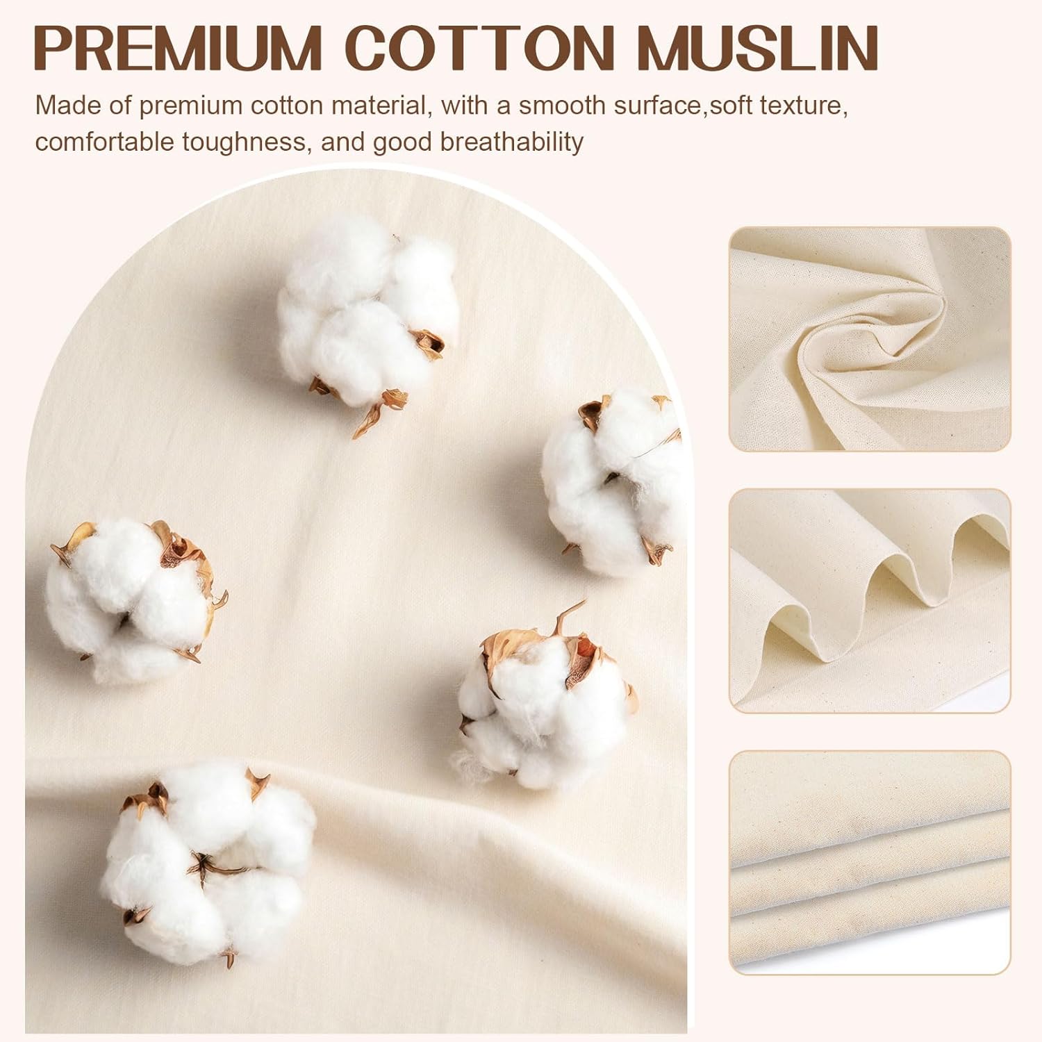 Alternative view of 100% Cotton Muslin Fabric, 63 Inch X 1.9 Yards Natural Unbleached Muslin Linen Fabric by The Yard, Premium Medium Weight Draping Fabrics Material for Sewing, Quilting, Embroidery, Craft Projects