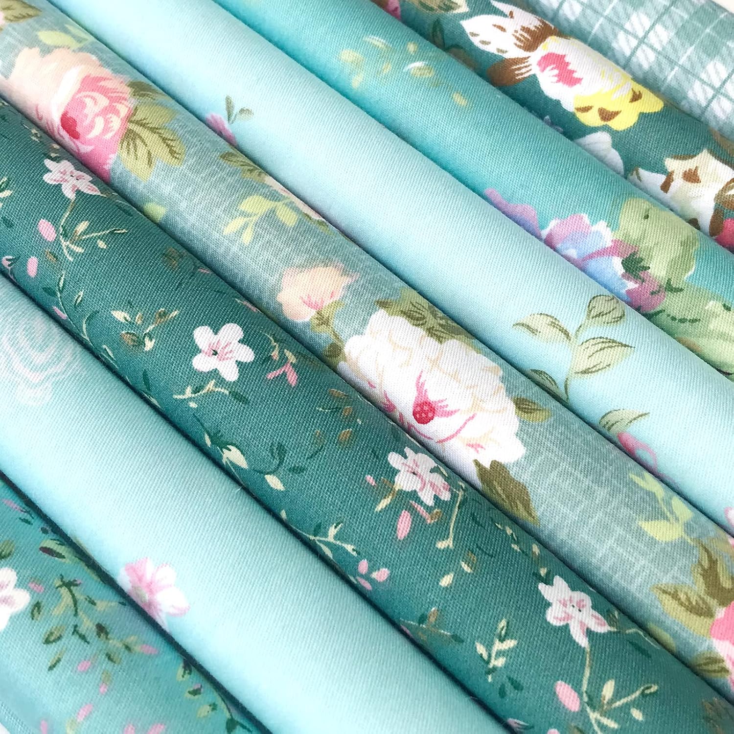 Alternative view of 8Pcs 18x22 inch Cotton Fabric Green Floral Rose Fat Quarters Fabric Pre-Cut Quilt Squares for Patchwork Quilting and DIY Sewing Projects