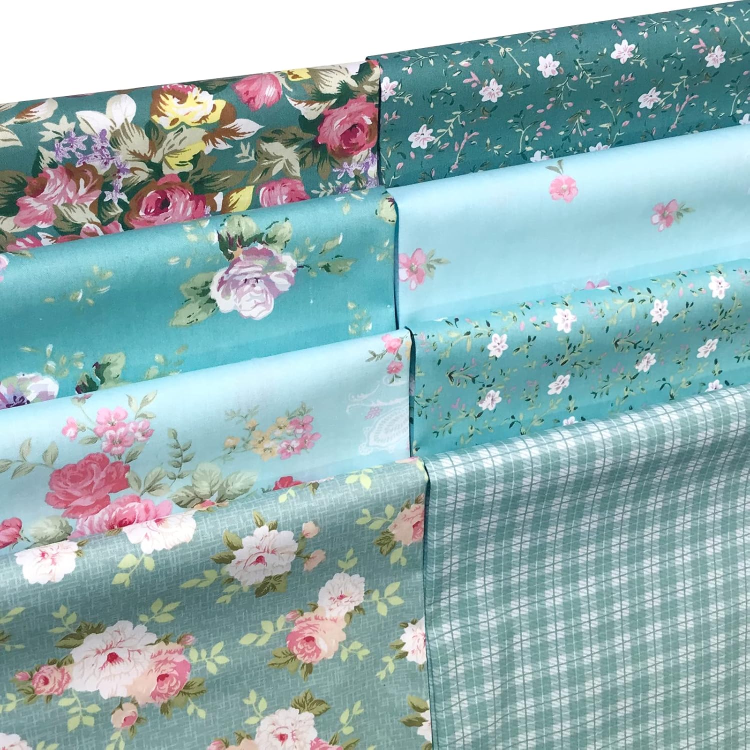 8Pcs 18x22 inch Cotton Fabric Green Floral Rose Fat Quarters Fabric Pre-Cut Quilt Squares for Patchwork Quilting and DIY Sewing Projects - Image 3