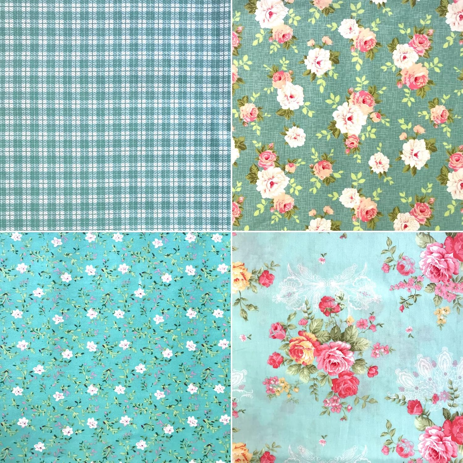 8Pcs 18x22 inch Cotton Fabric Green Floral Rose Fat Quarters Fabric Pre-Cut Quilt Squares for Patchwork Quilting and DIY Sewing Projects - Image 4