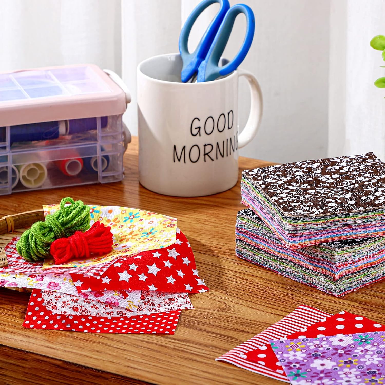 Alternative view of 100 Pack 8 x 8 Inch Cotton Fabric Squares No Repeat Quilting Fabric Floral Patchwork Fabrics Cotton Fat Quarter Bundles Flower Sewing Fabrics for DIY Craft Sewing Cloths Handmade Accessories