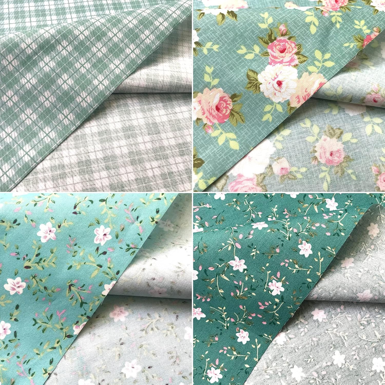8Pcs 18x22 inch Cotton Fabric Green Floral Rose Fat Quarters Fabric Pre-Cut Quilt Squares for Patchwork Quilting and DIY Sewing Projects - Image 6