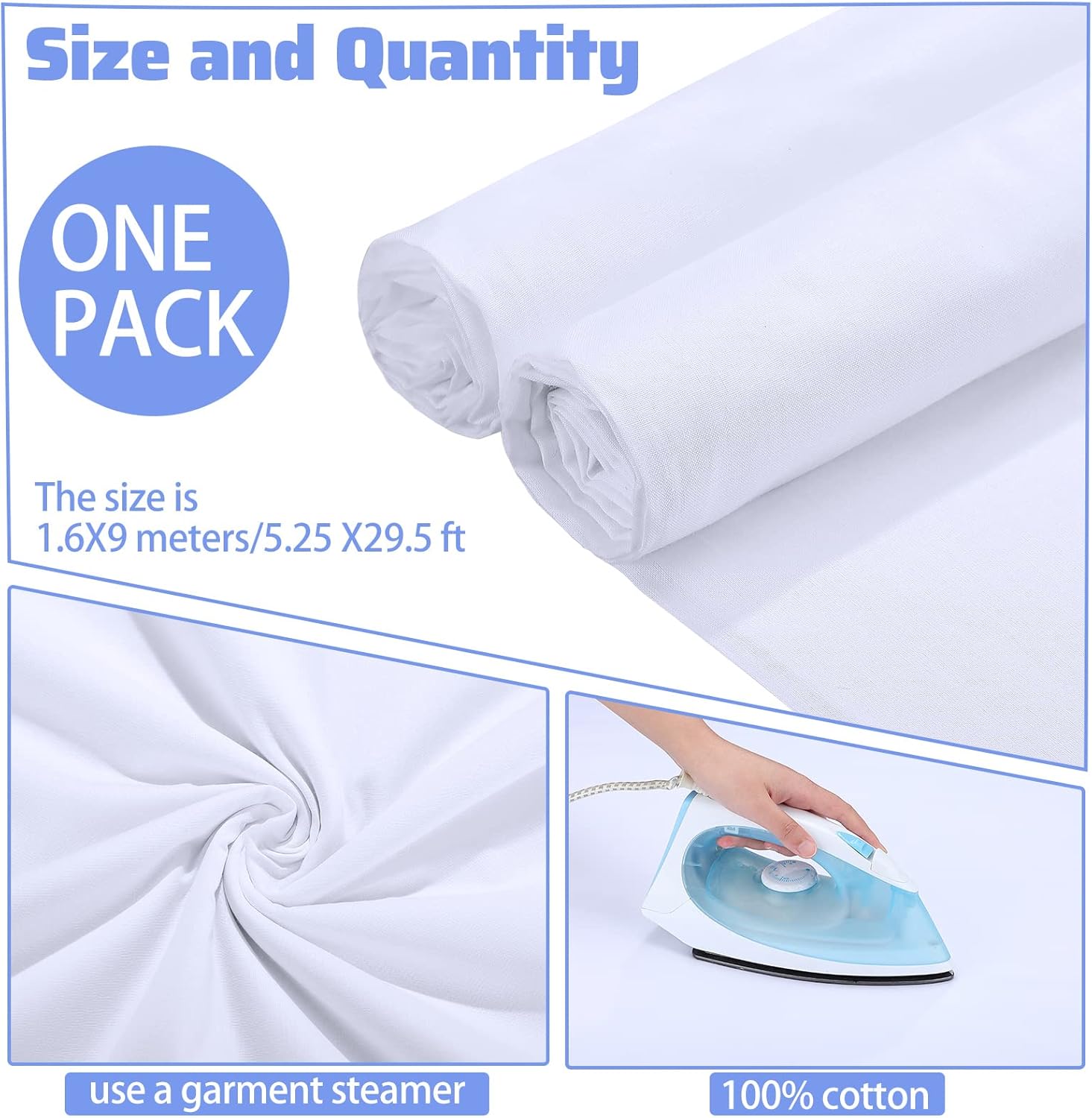 10 Yards x 63 Inches Cotton Muslin Fabric Textile Natural Unbleached Cotton Fabric Bleached or Unbleached Muslin Cloth Apparel Boho Wide Roll Backing Material Quilting Sewing(White)