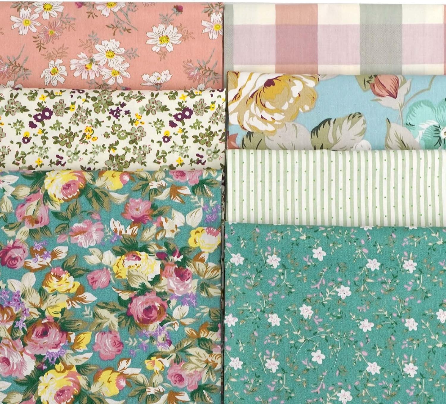 Mililanyo 7 Pieces Cotton Fabric 18 x 22 Inches Precut Patchwork Fabric Set Fat Quarter Bundles for Sewing Quilting Crafting (Peony Lily)