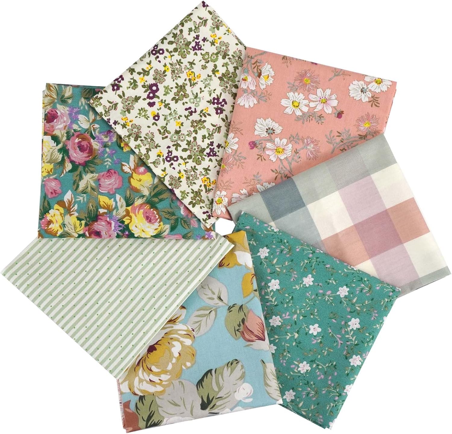 Alternative view of Mililanyo 7 Pieces Cotton Fabric 18 x 22 Inches Precut Patchwork Fabric Set Fat Quarter Bundles for Sewing Quilting Crafting (Peony Lily)