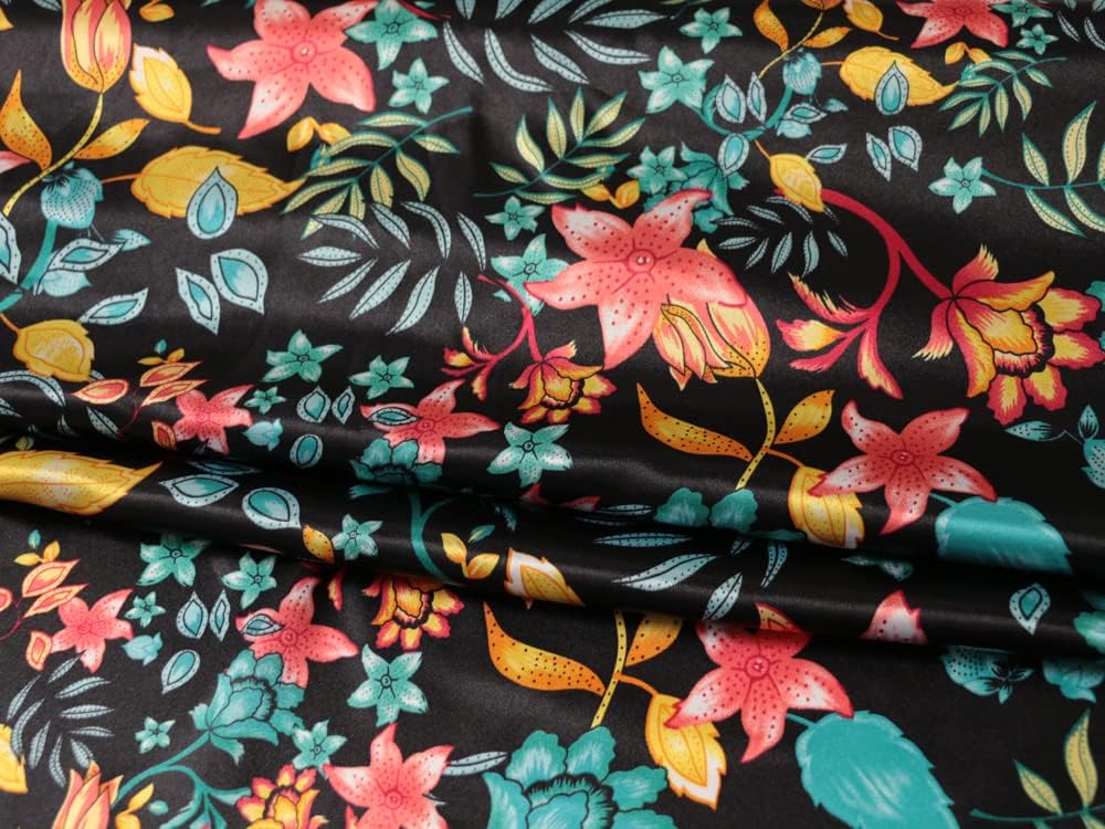 Alternative view of Vintage Printed Satin Fabric Silk Charmeuse Material for Scarf Dress Lining Sewing Material DIY Decorative Satin Charmeuse Cloth (Black)