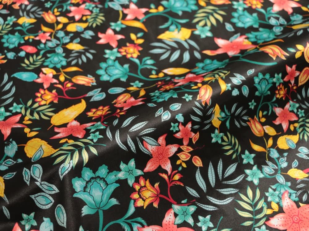 Vintage Printed Satin Fabric Silk Charmeuse Material for Scarf Dress Lining Sewing Material DIY Decorative Satin Charmeuse Cloth (Black) - Image 3