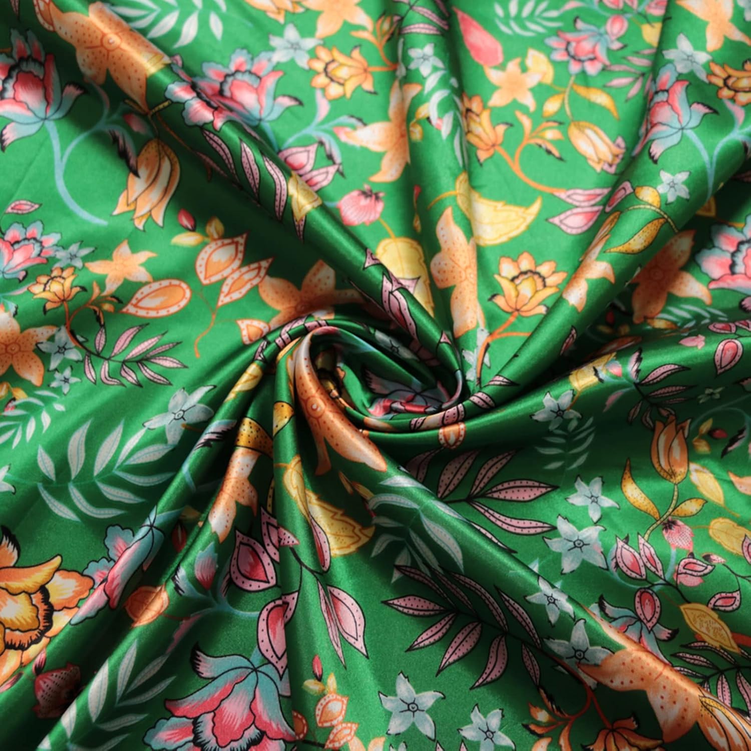 Vintage Printed Satin Fabric Silk Charmeuse Material for Scarf Dress Lining Sewing Material DIY Decorative Satin Charmeuse Cloth (Black) - Image 5