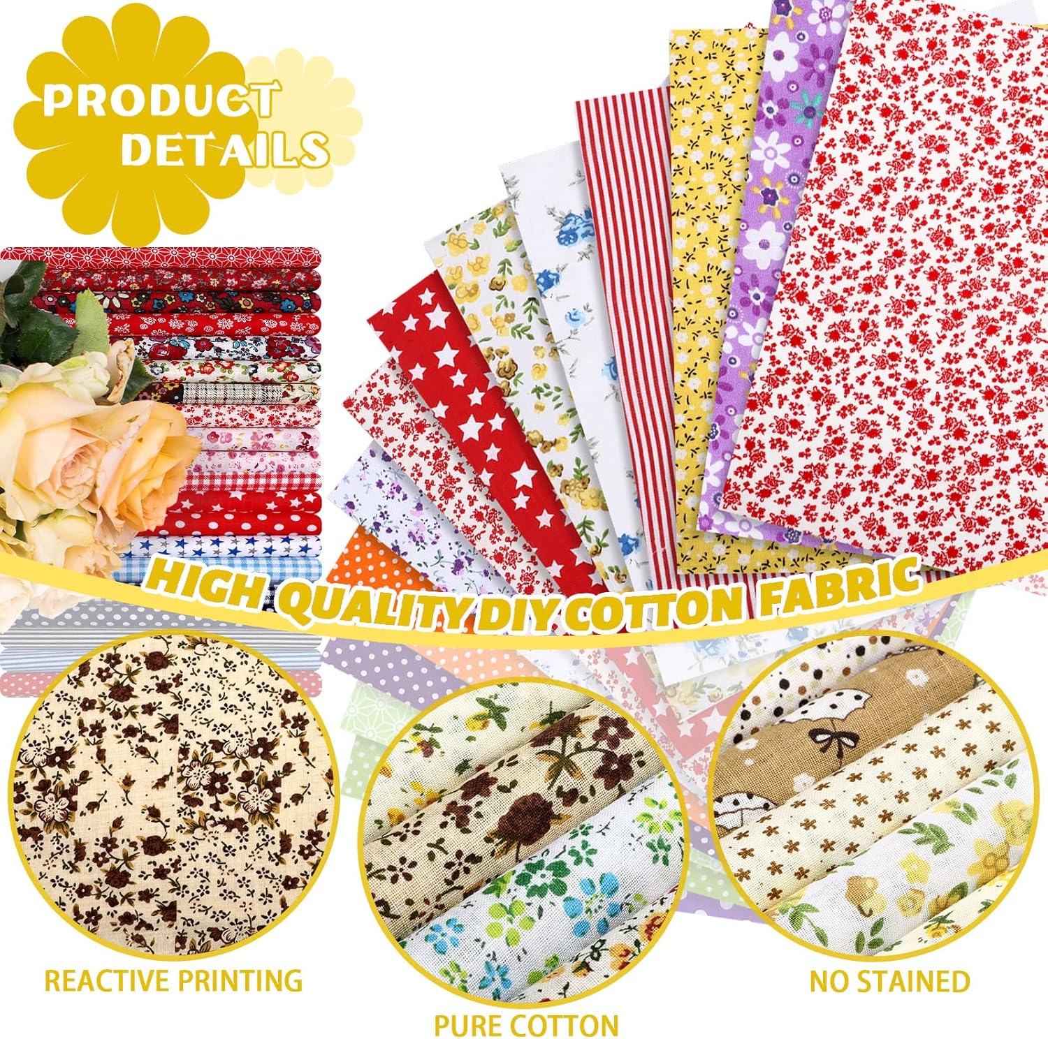Alternative view of Moukeren 500 Pcs 4 x 4 Inch Cotton Fabric Squares Pre Cut Patchwork Quilting Fabric Bundles Layer Floral Printed Quilt Squares Material for DIY Craft Sewing Clothing Scrapbooking Handmade Accessory