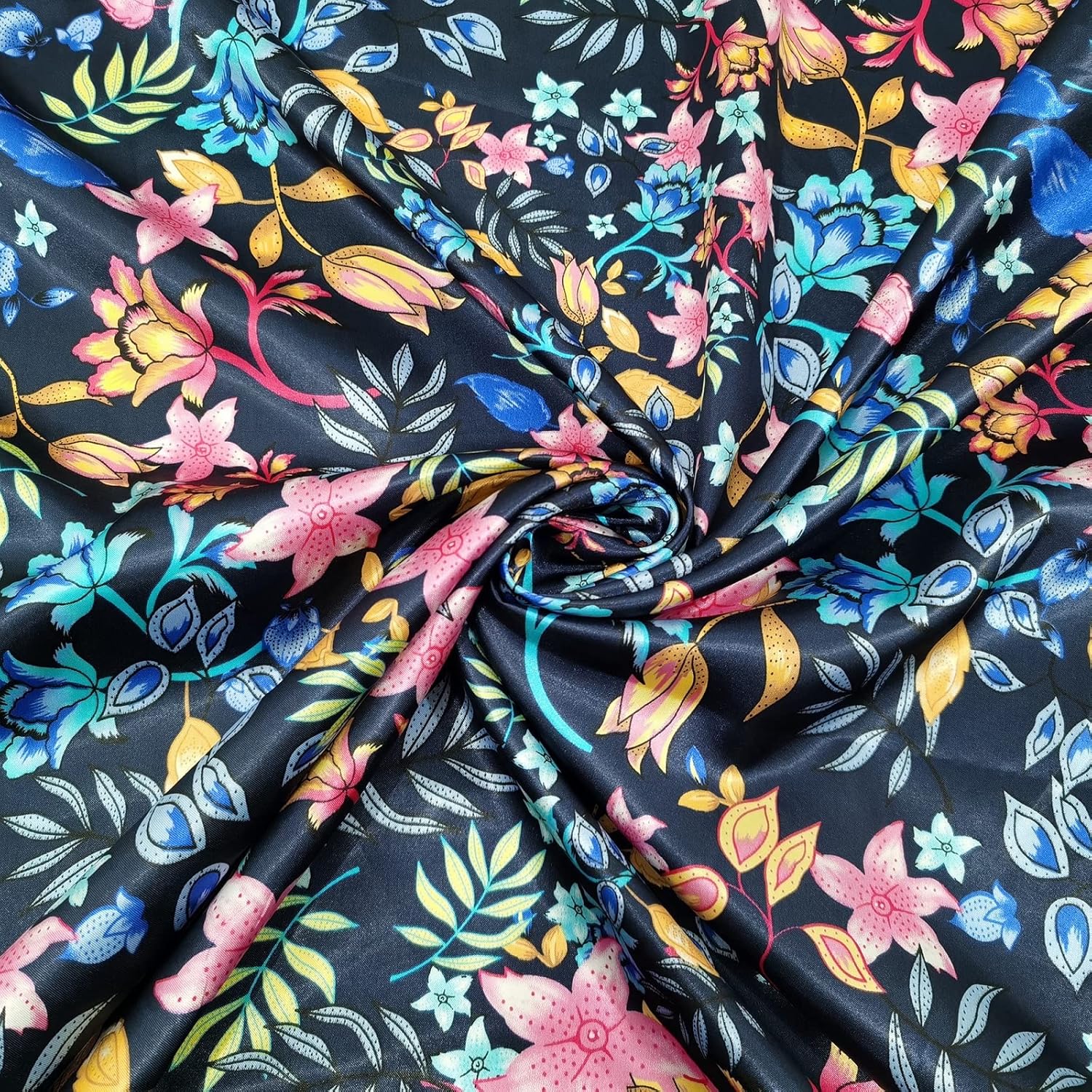 Vintage Printed Satin Fabric Silk Charmeuse Material for Scarf Dress Lining Sewing Material DIY Decorative Satin Charmeuse Cloth (Black) - Image 8