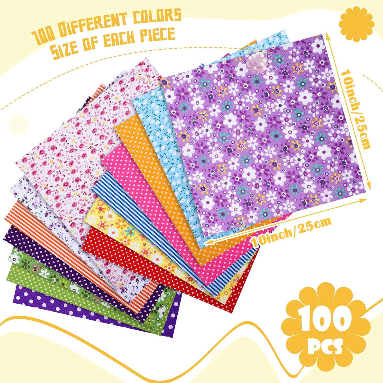 Moukeren 100 Pcs 10 x 10 '' Cotton Fabric Bundle Squares for Quilting Sewing Pre Cut Patchwork Fabrics Floral Printed Bundles Quilting for Christmas DIY Sewing Beginners Crafts Cloths Handmade