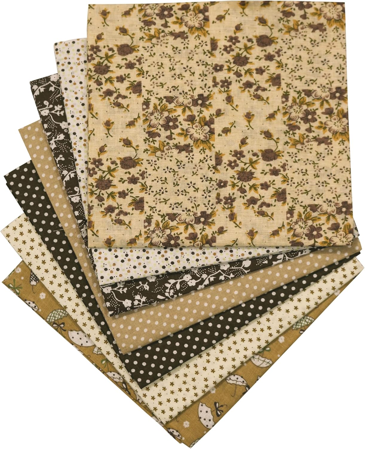 OZXCHIXU 7PCS/lot Coffee Series Floral Cotton Fabric Quilting Patchwork Fabric Fat Quarter Bundles for Scrapbooking, Cloth Sewing, DIY Crafts, Handmade Bags, Pillows - 19.7X19.7inches
