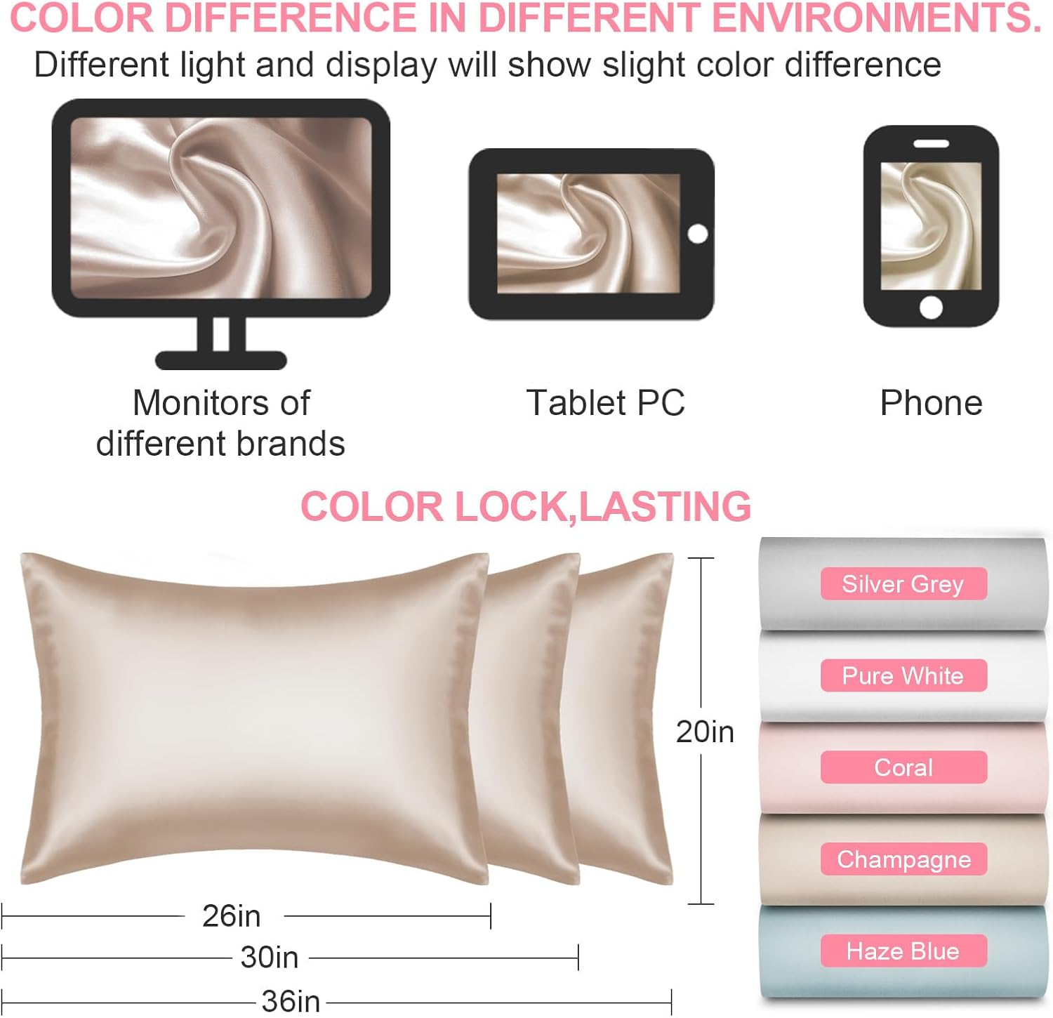 Mulberry Silk Pillow Cases Standard Size with Hidden Zipper, Ultra Smooth and Soft Breathable Cooling Silk Satin Pillowcase for Hair and Skin, Gifts for Women Men (Champagne, 20x26 Inches, 1 Pack)