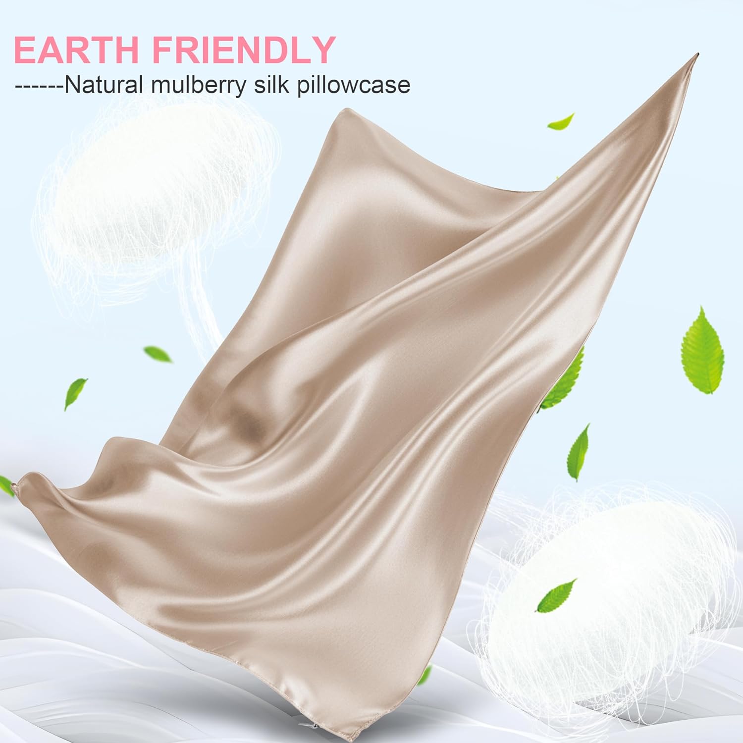 Alternative view of Mulberry Silk Pillow Cases Standard Size with Hidden Zipper, Ultra Smooth and Soft Breathable Cooling Silk Satin Pillowcase for Hair and Skin, Gifts for Women Men (Champagne, 20x26 Inches, 1 Pack)