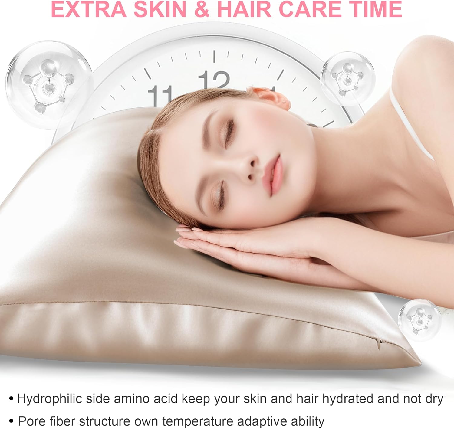 Mulberry Silk Pillow Cases Standard Size with Hidden Zipper, Ultra Smooth and Soft Breathable Cooling Silk Satin Pillowcase for Hair and Skin, Gifts for Women Men (Champagne, 20x26 Inches, 1 Pack) - Image 3