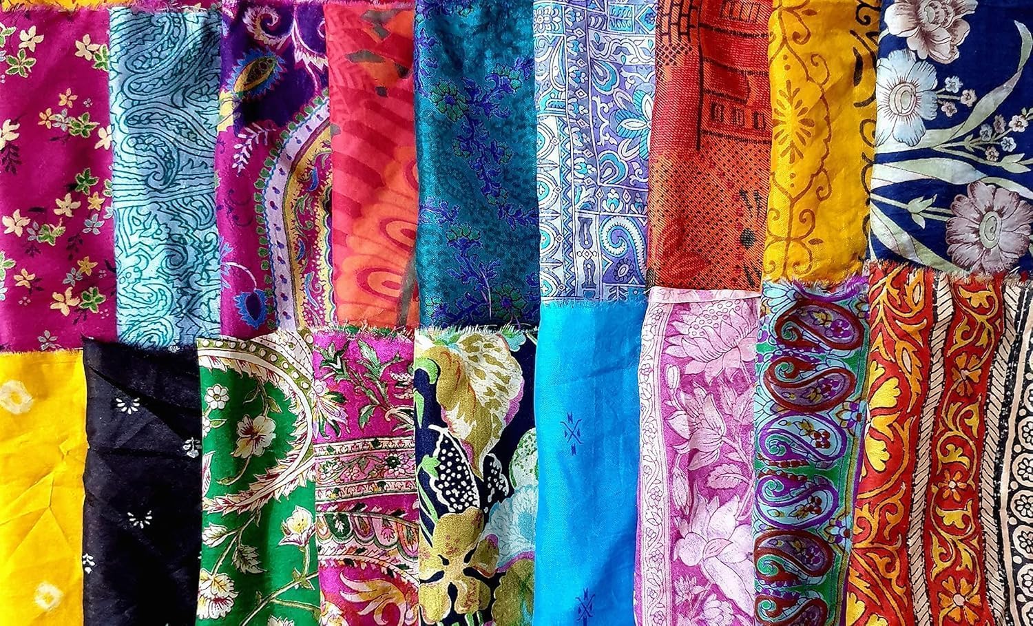Alternative view of Vintage Fabrics Crafts Sari Silk Fabric Squares 8 * 8 Squares Saree Craft Material Home Decor Scrapbook Quilting Project Art Doll Easter (15 Pcs)