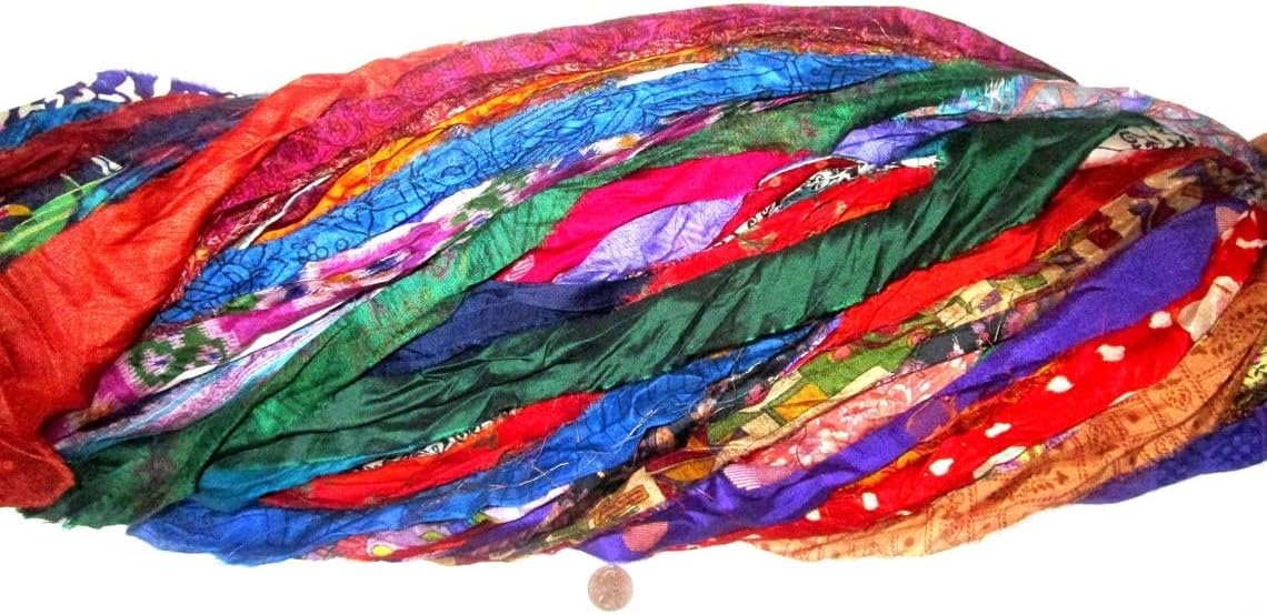 Alternative view of Vintage Fabrics Crafts 100 Strips 42 Yards Unstitched Silk Sari Ribbon Yarn Tassels SKEINS Mixed Shades Journal Scrapbook Craft Project Decor Strips India lot Beauty